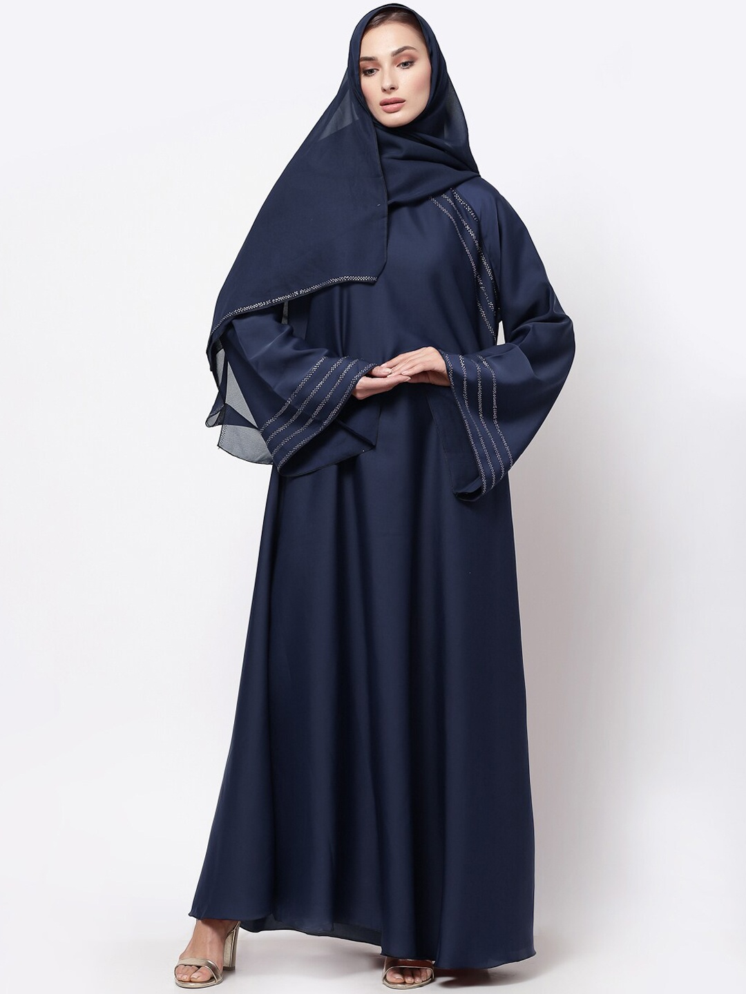 

KLOTTHE Women Blue Embellished Burqa With Scarf