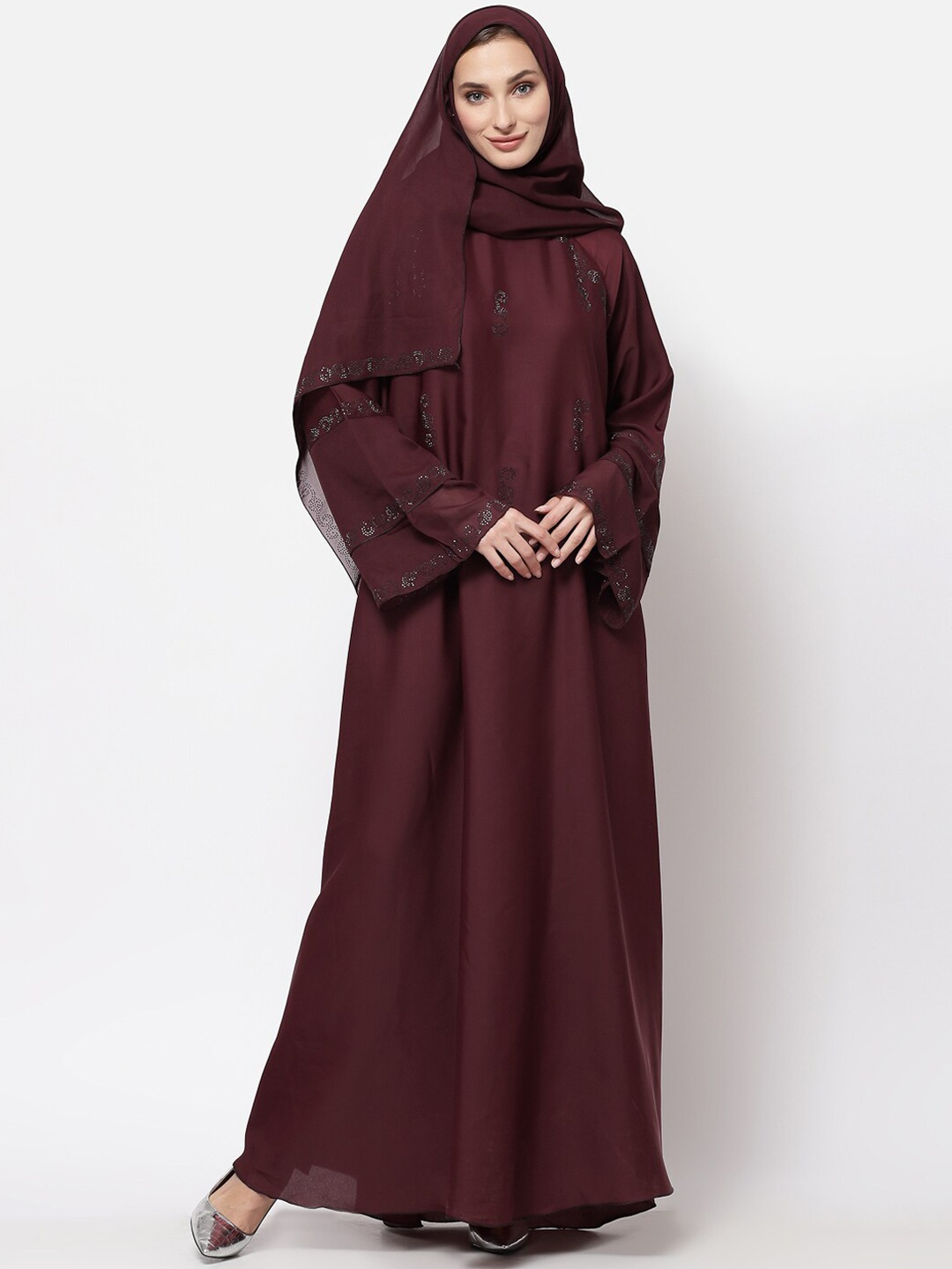 

KLOTTHE Women Maroon Embellished Burqa With Scarves