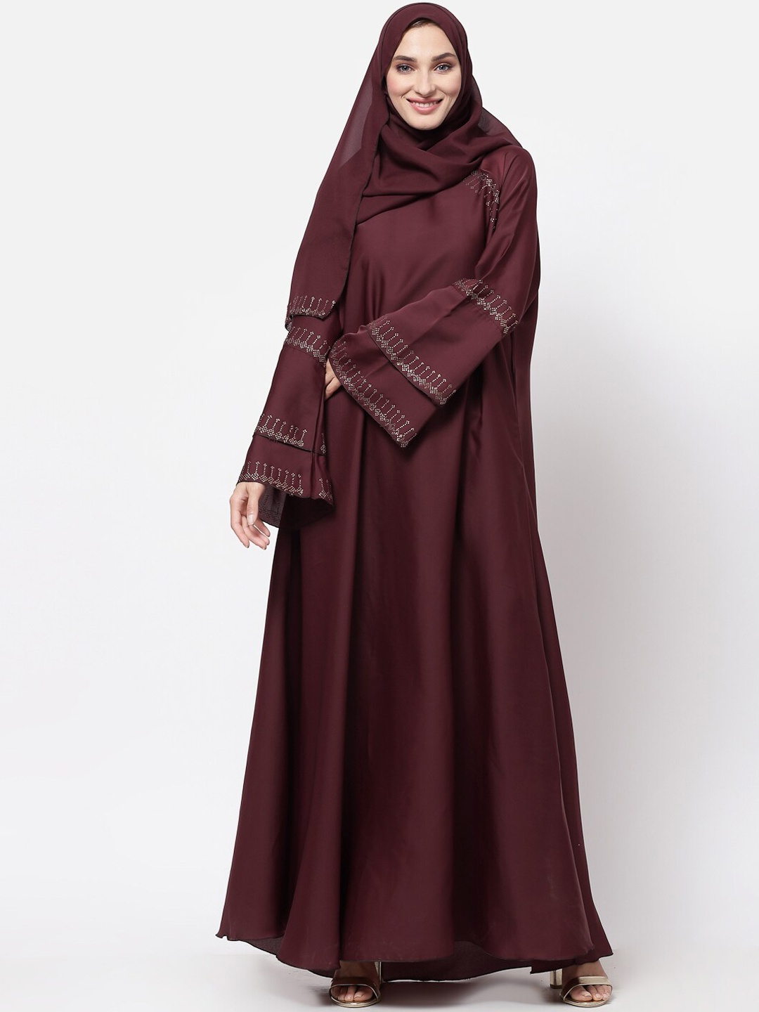 

KLOTTHE Women Maroon Embellished Burqas With Scarf