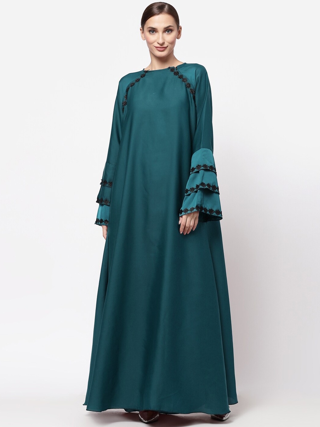 

KLOTTHE Women Turquoise Blue Embellished Burqas With Scarfs