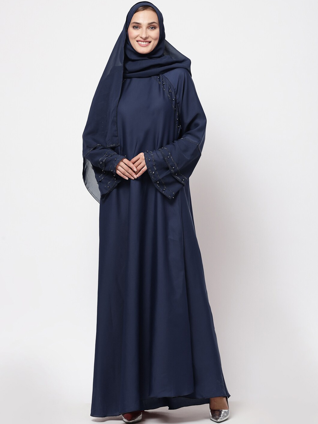 

KLOTTHE Women Navy Blue Embellished Burqa with Scarf