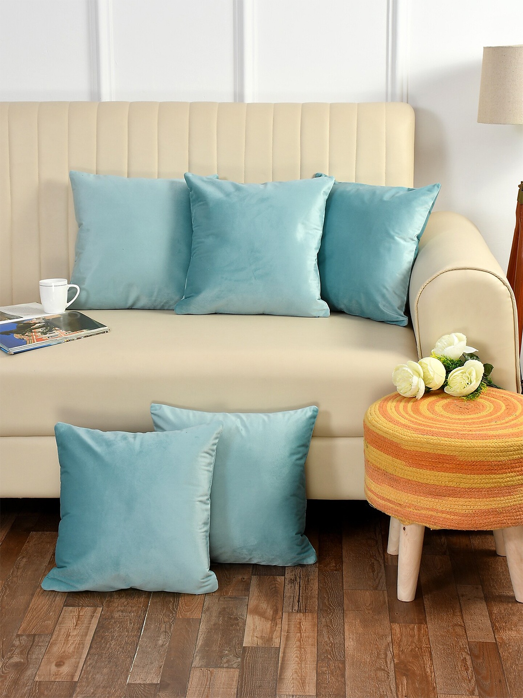 

Bajo's Turquoise Blue Set of 5 Square Cushion Covers