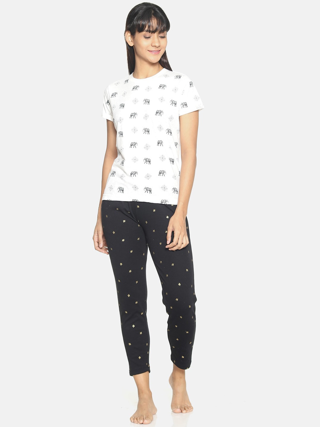 

Kryptic Women Printed Pure Cotton Night suit, Off white