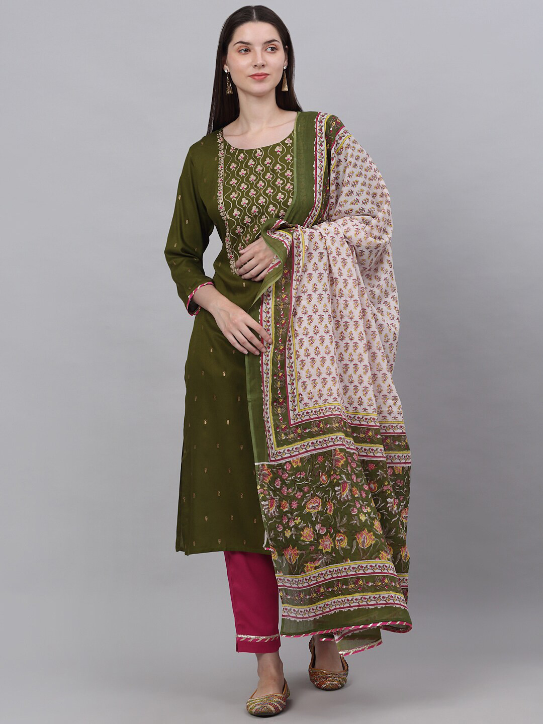 

Kamayra Women Ethnic Motifs Printed Kurta with Trousers & With Dupatta, Green
