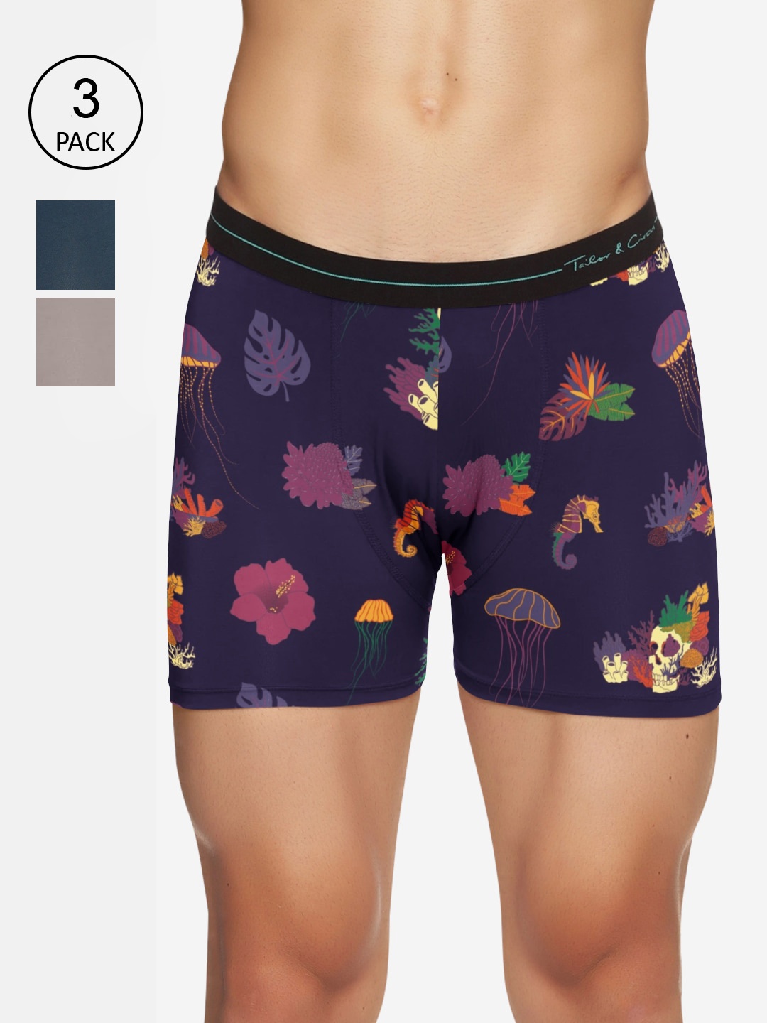 

Tailor & Circus Men Pack of 3 Printed Anti-Bacterial Trunks BB_3PK_MC_BC_GM, Violet