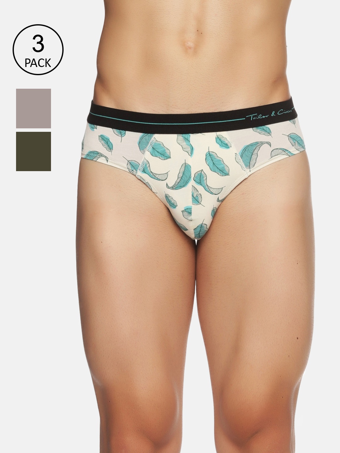 

Tailor & Circus Men Pack of 3 Printed Basic Briefs, Cream