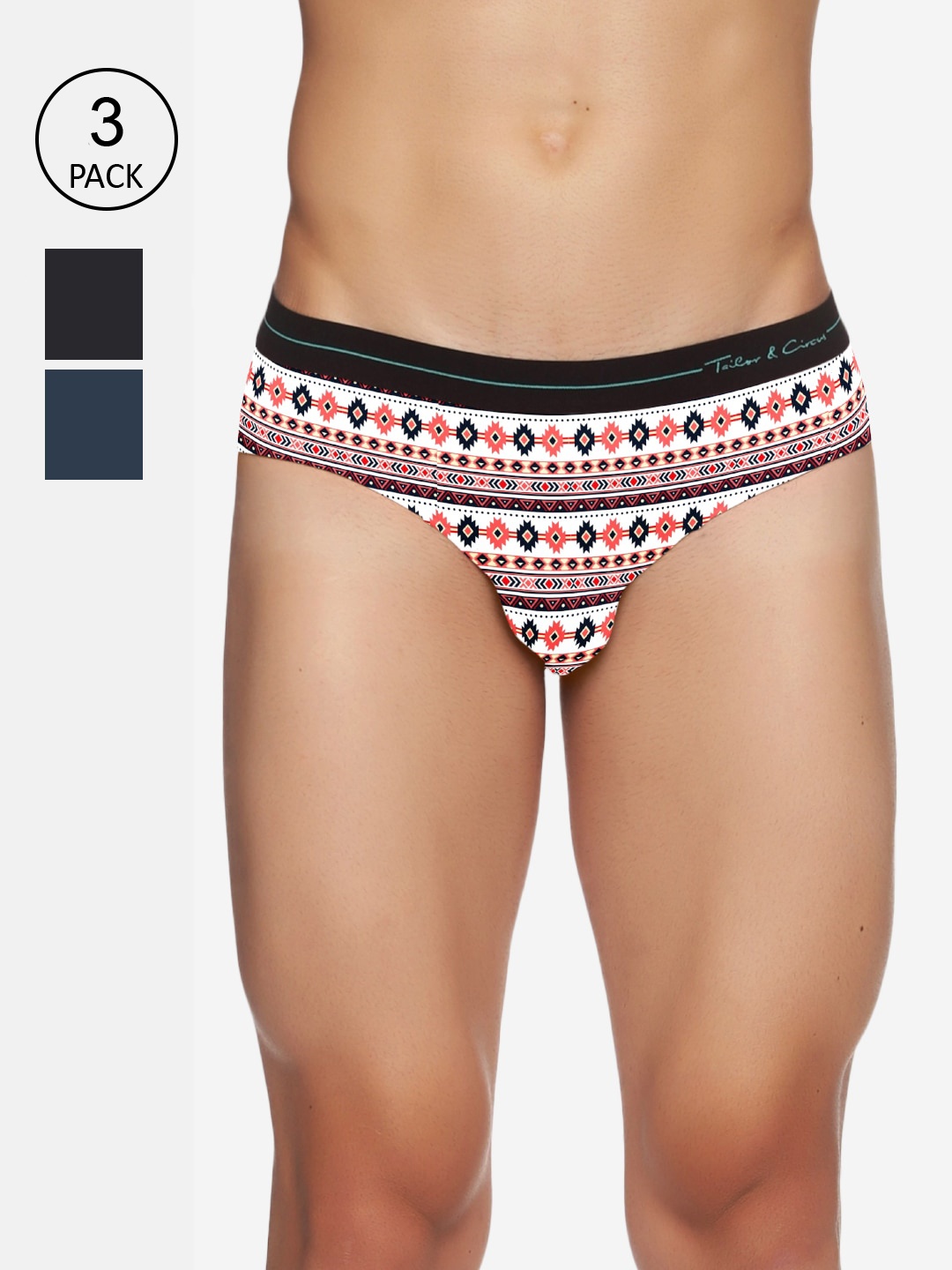 

Tailor & Circus Men Pack Of 3 Printed Basic Briefs, Blue