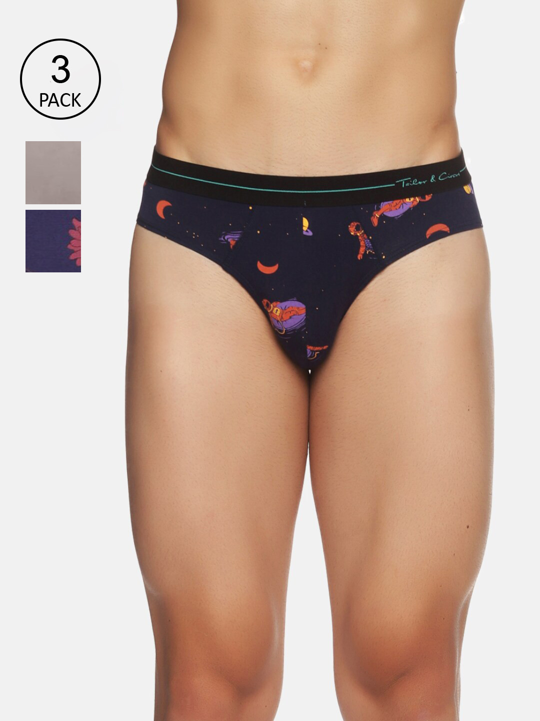 

Tailor & Circus Men Pack of 3 Printed Briefs, Navy blue