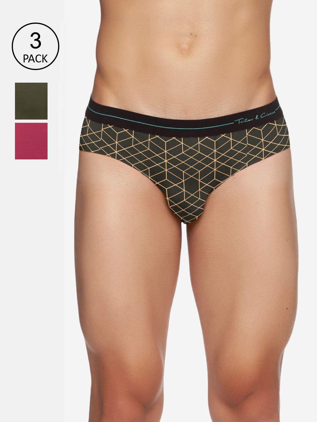 

Tailor & Circus Men Pack Of 3 Printed Basic Briefs, Maroon