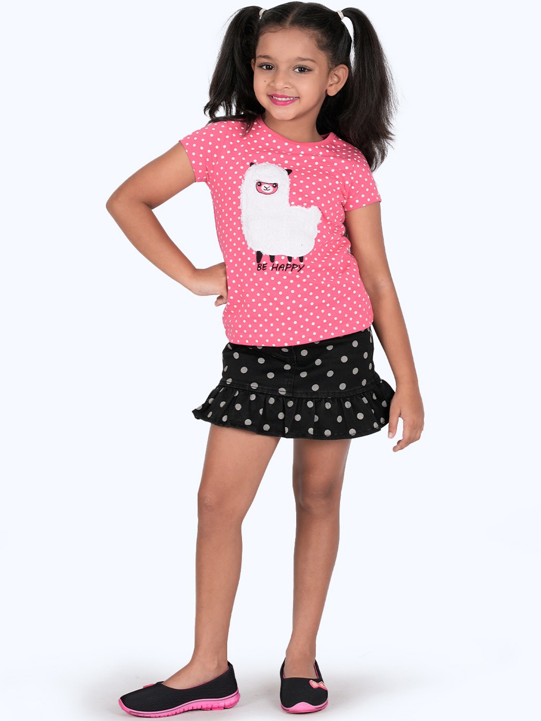 

Zalio Girls Pink & Black Printed Top with Skirt