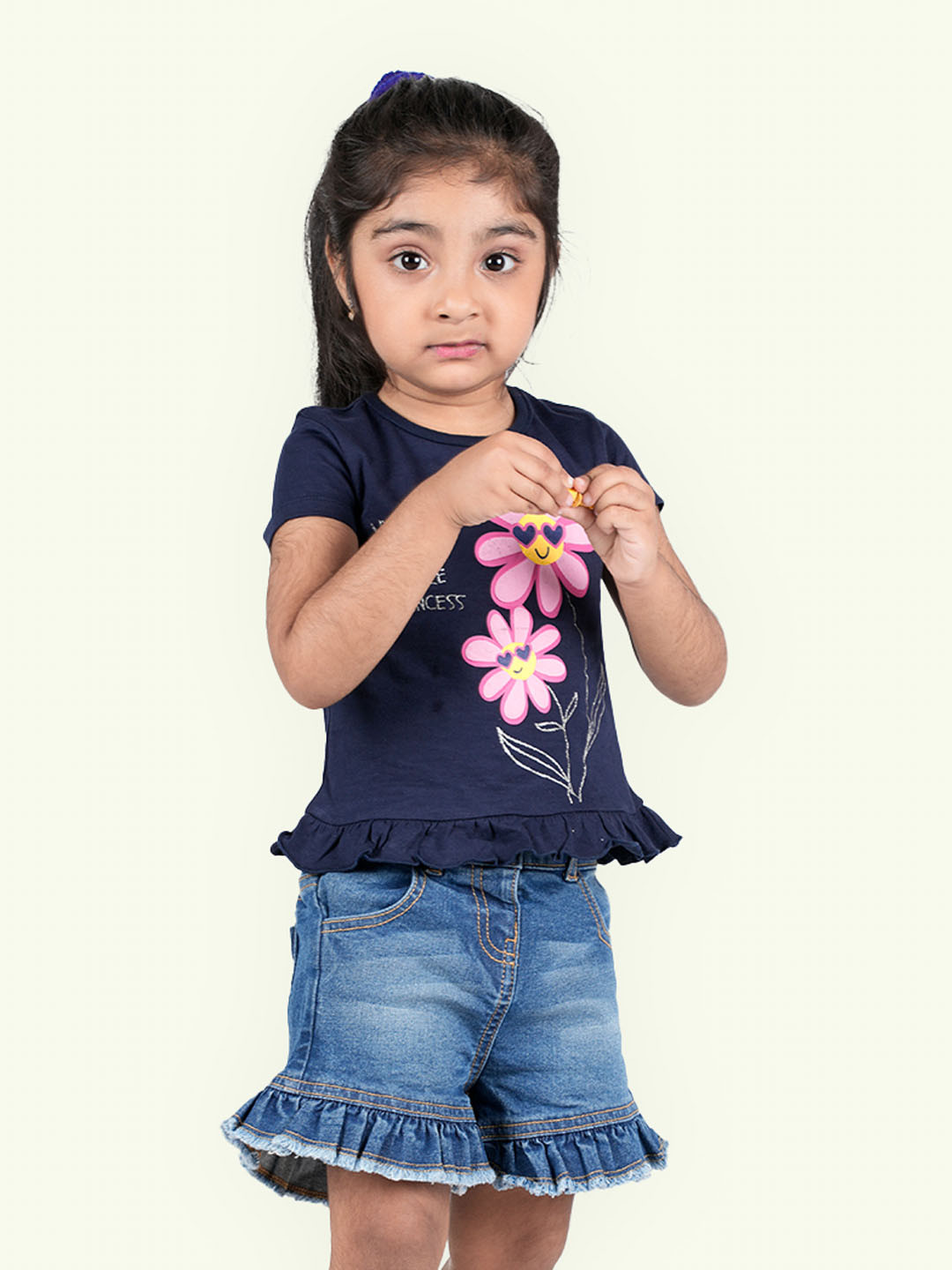 

Zalio Girls Navy Blue & Pink Printed T-shirt with Shorts