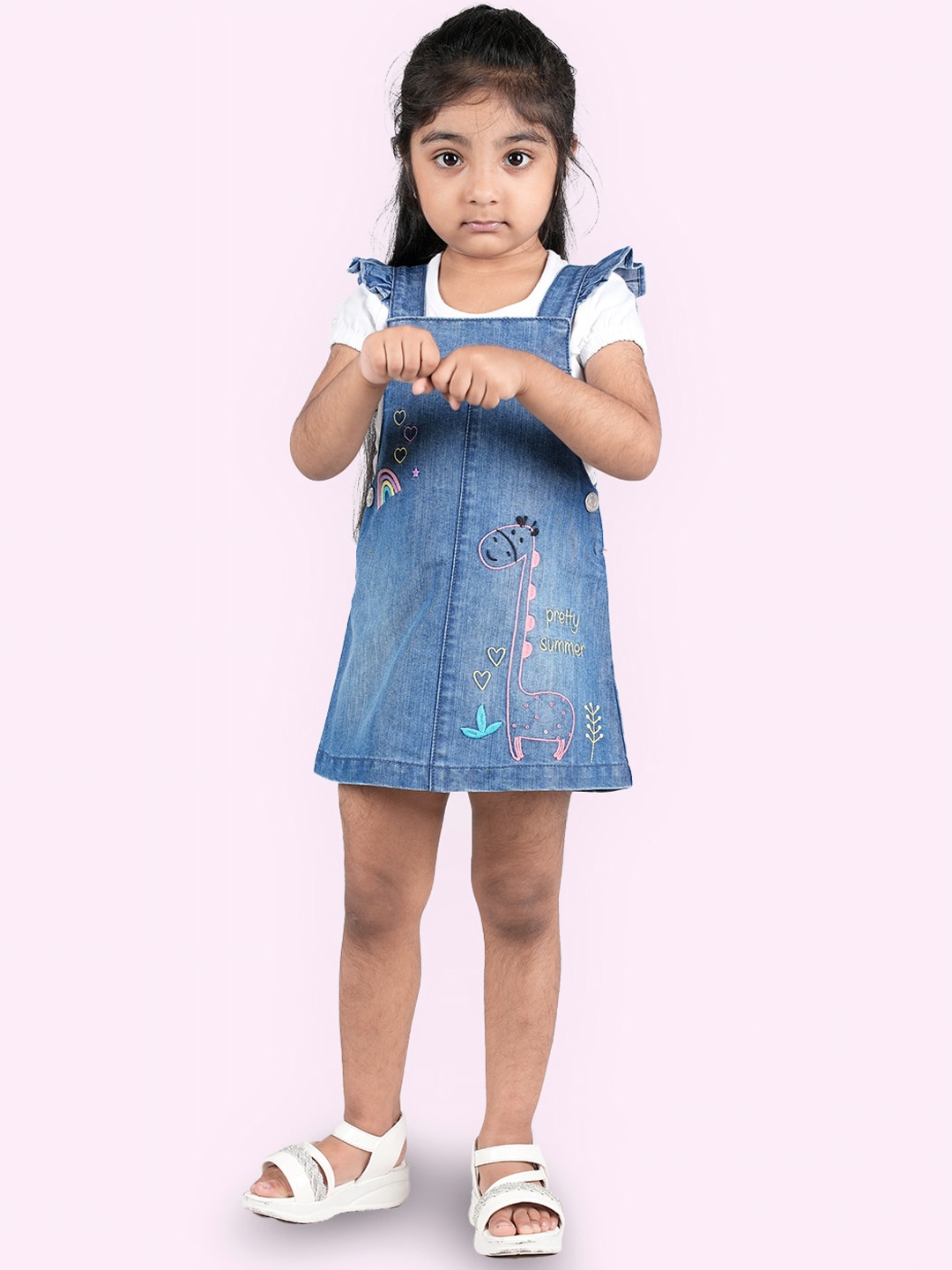 

Zalio Girls White & Blue Pure Cotton T-shirt with Skirt