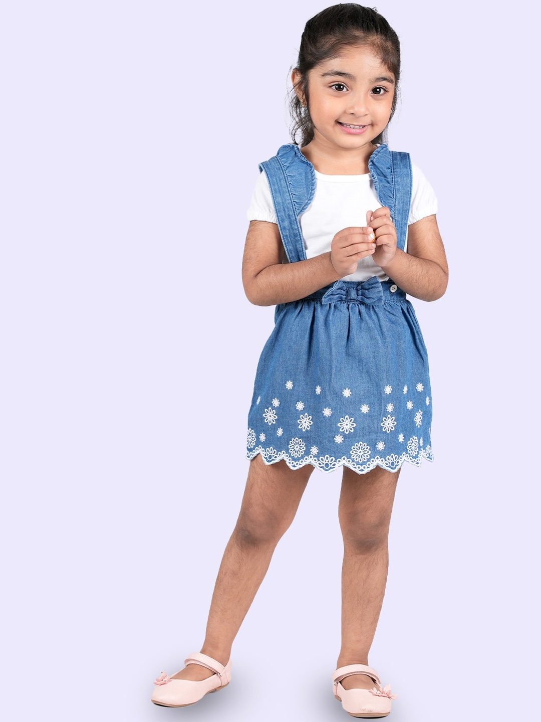 

Zalio Girls White & Blue Pure Cotton Top with Skirt