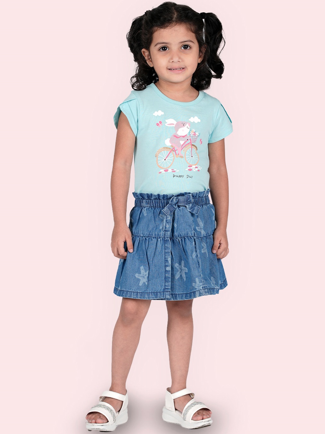 

Zalio Girls Blue & Green Printed Top with Skirt