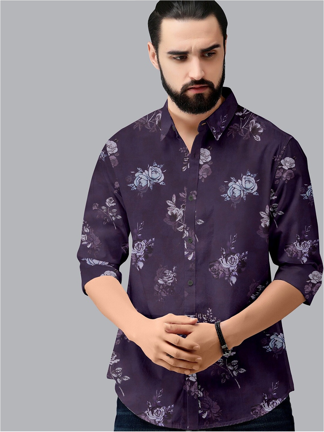 

Fashion FRICKS Men Blue Classic Floral Printed Casual Shirt