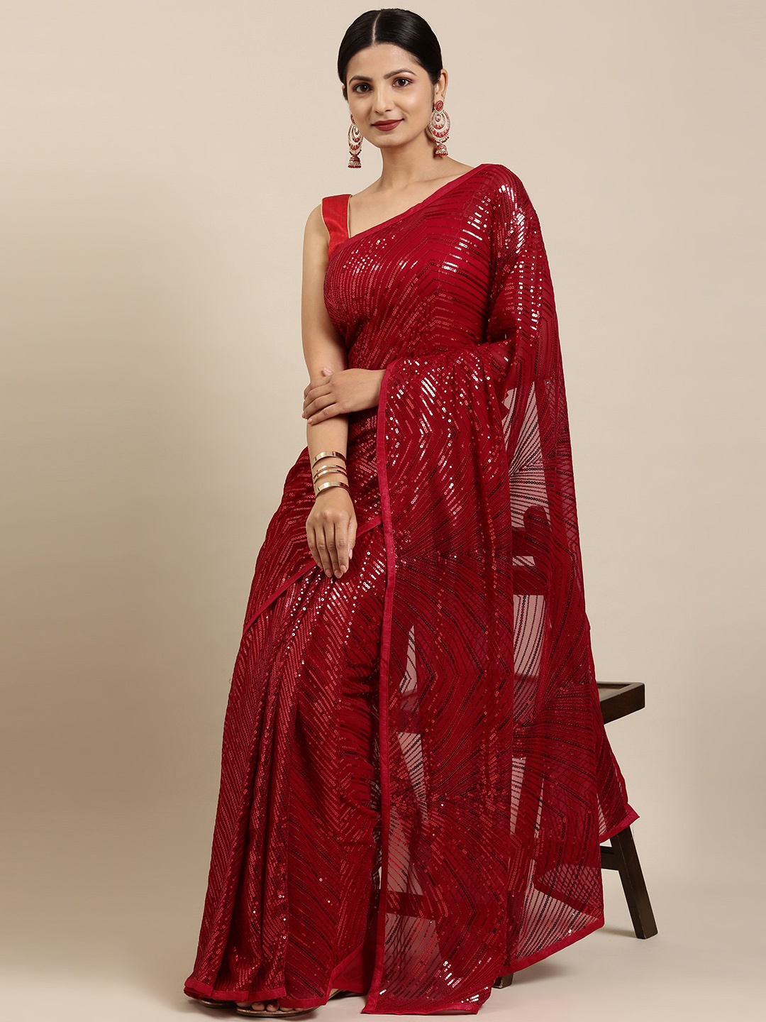 

Pothys Maroon Embellished Sequinned Pure Chiffon Saree