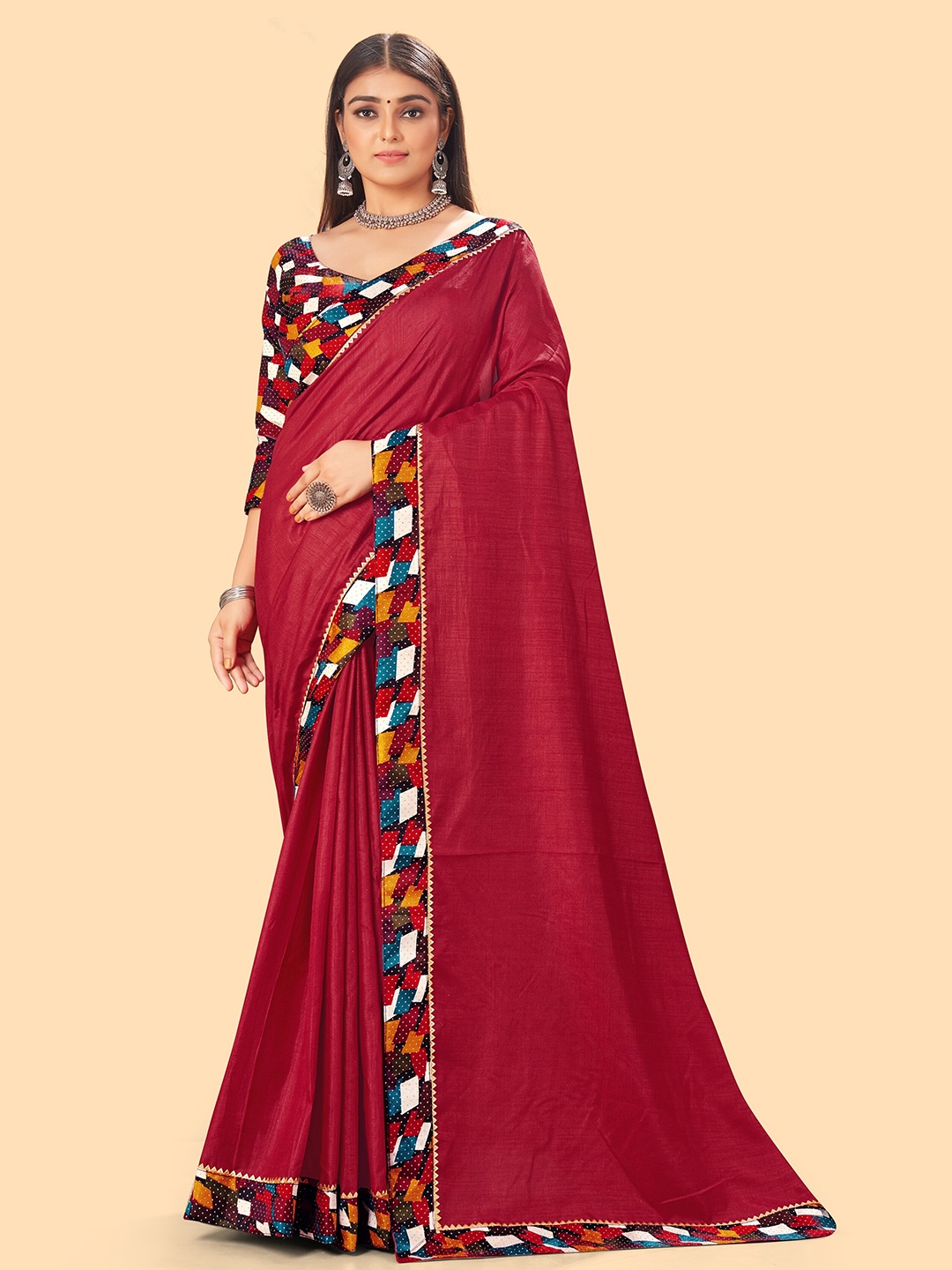 

TEREZA Maroon & Yellow Solid Pure Chiffon Saree with unstitched blouse piece
