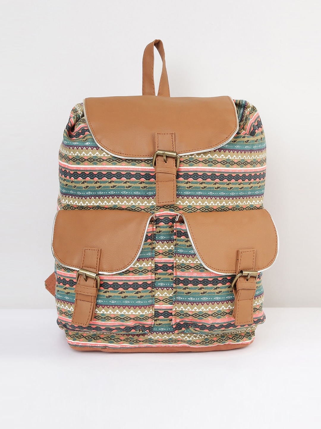 

max Women Green & Tan Geometric Small Backpack