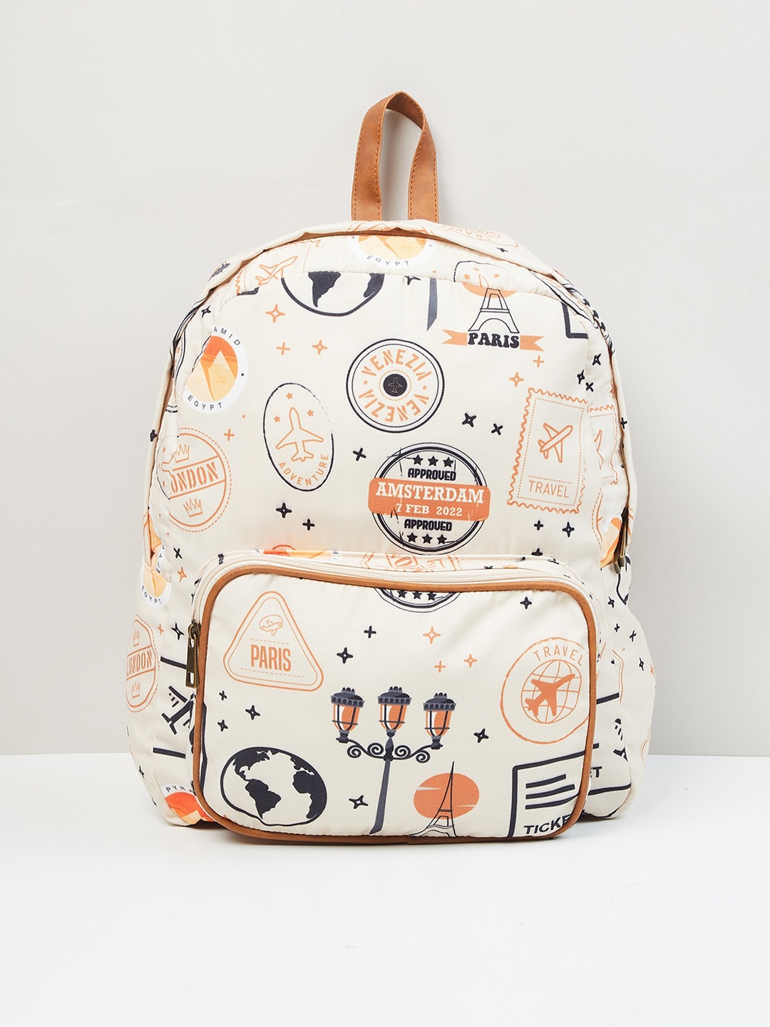 

max Women Off White & Black Graphic Pure Cotton Backpack