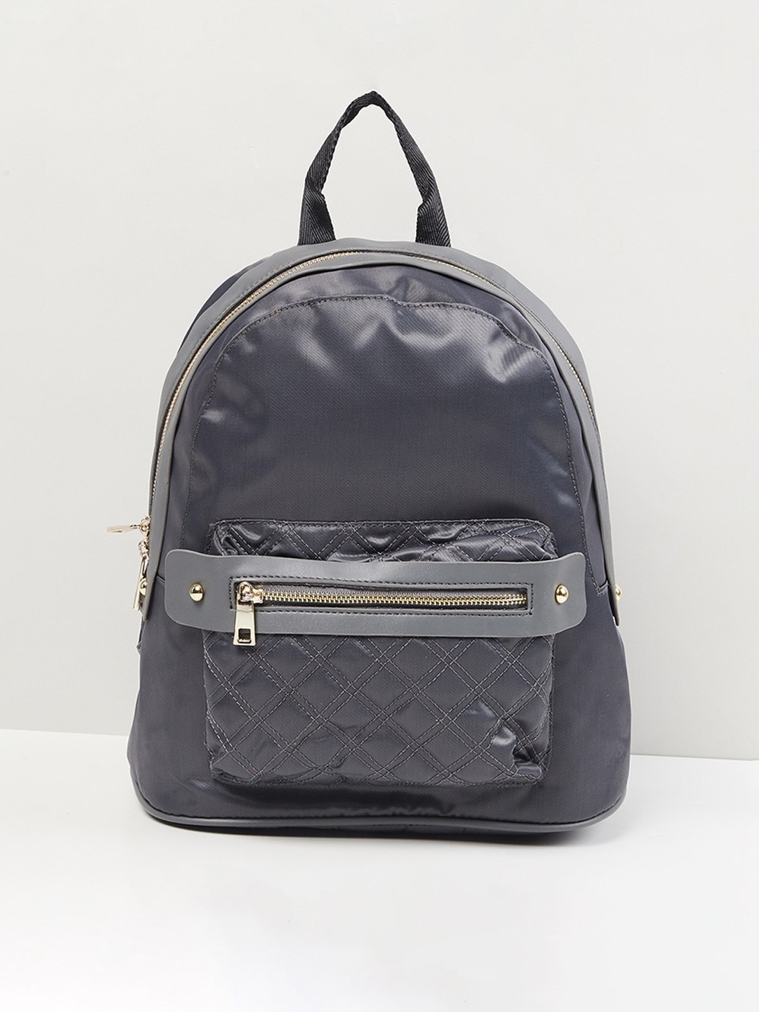

max Women Textured Backpack with Quilted Pocket, Grey