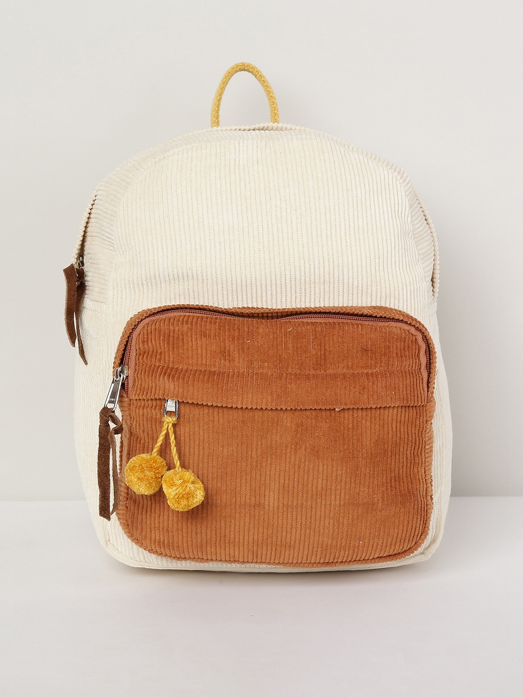 

max Women White & Brown Colourblocked Backpack