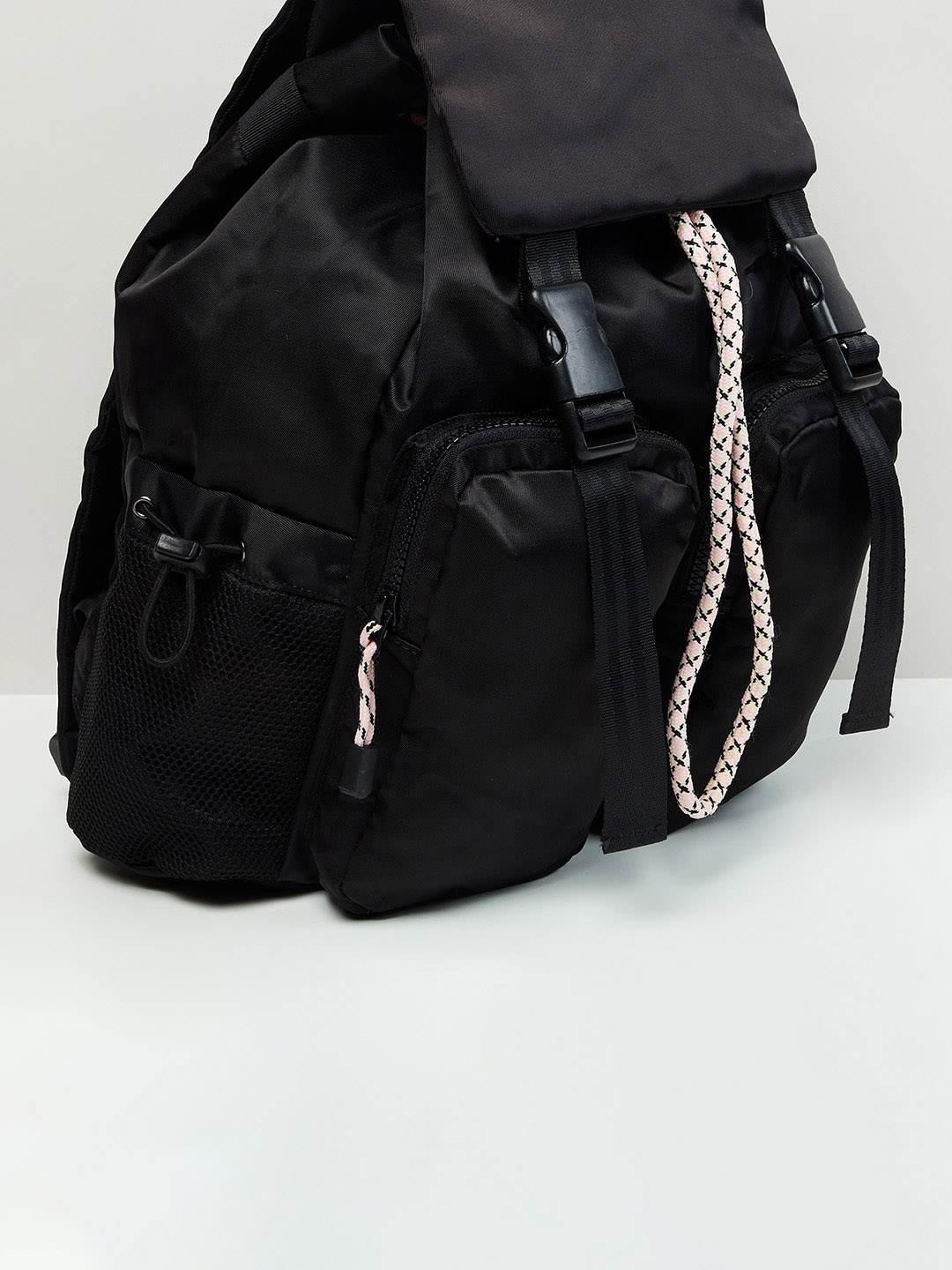 

max Women Solid Buckle-Closure Backpack, Black
