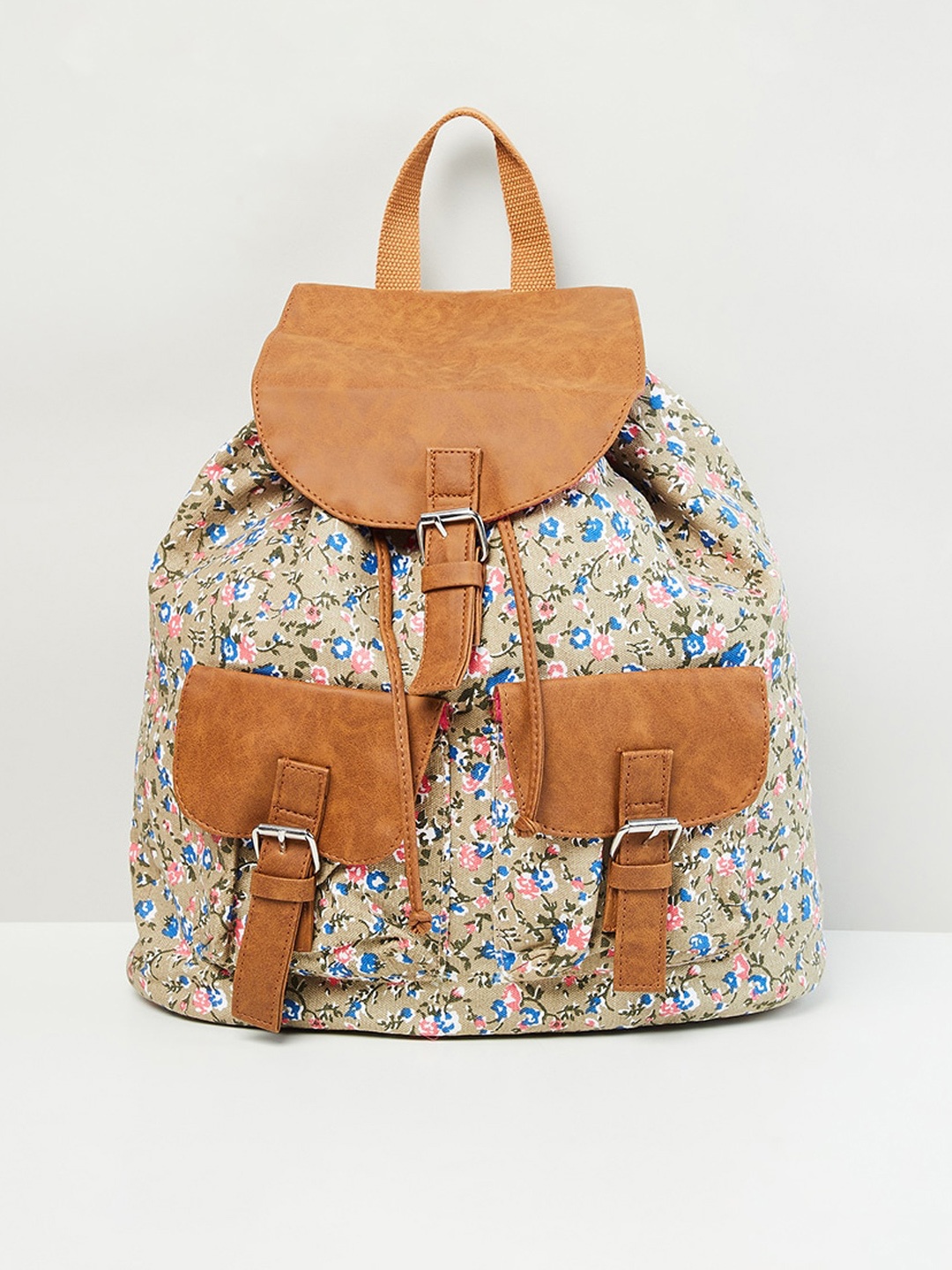 

max Women Khaki & Blue Printed Backpack