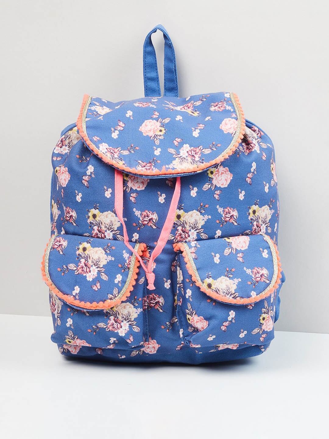 

max Girls Blue & Peach-Coloured Graphic Printed Backpack