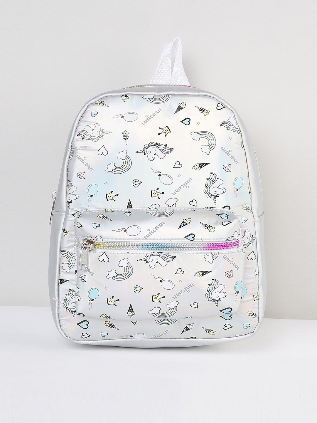 

max Girls Silver-Toned & Black Graphic Printed Backpack