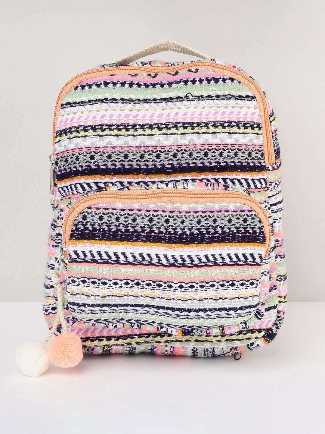 

max Girls Orange & Green Woven Design Backpack
