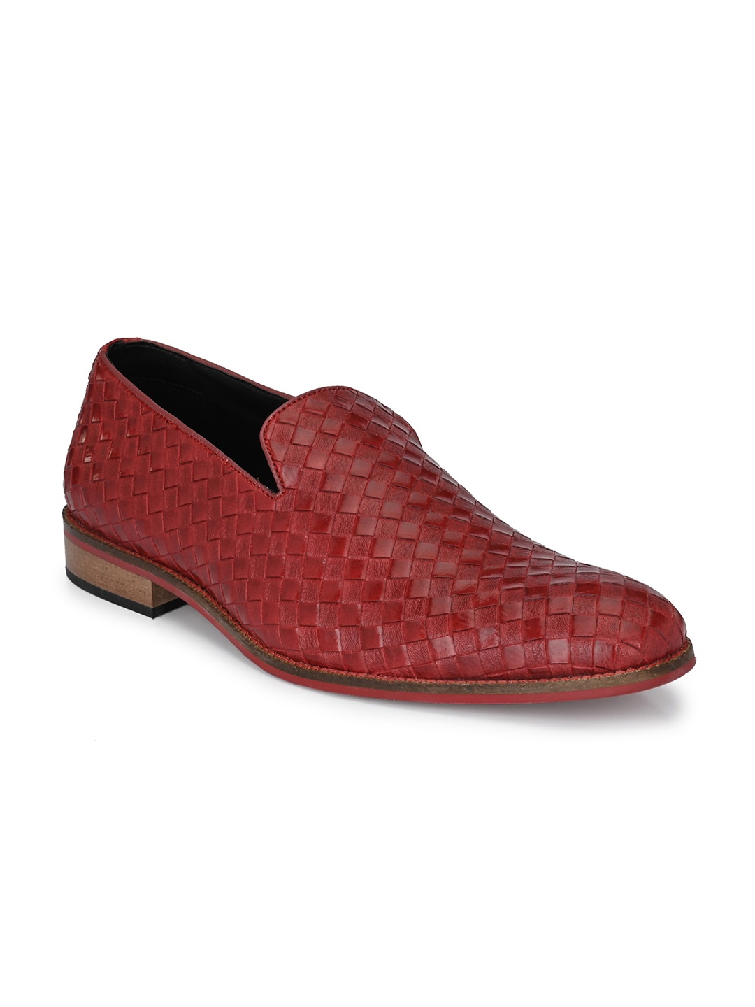 

KLEAT Men Red Woven-Design Formal Slip-Ons