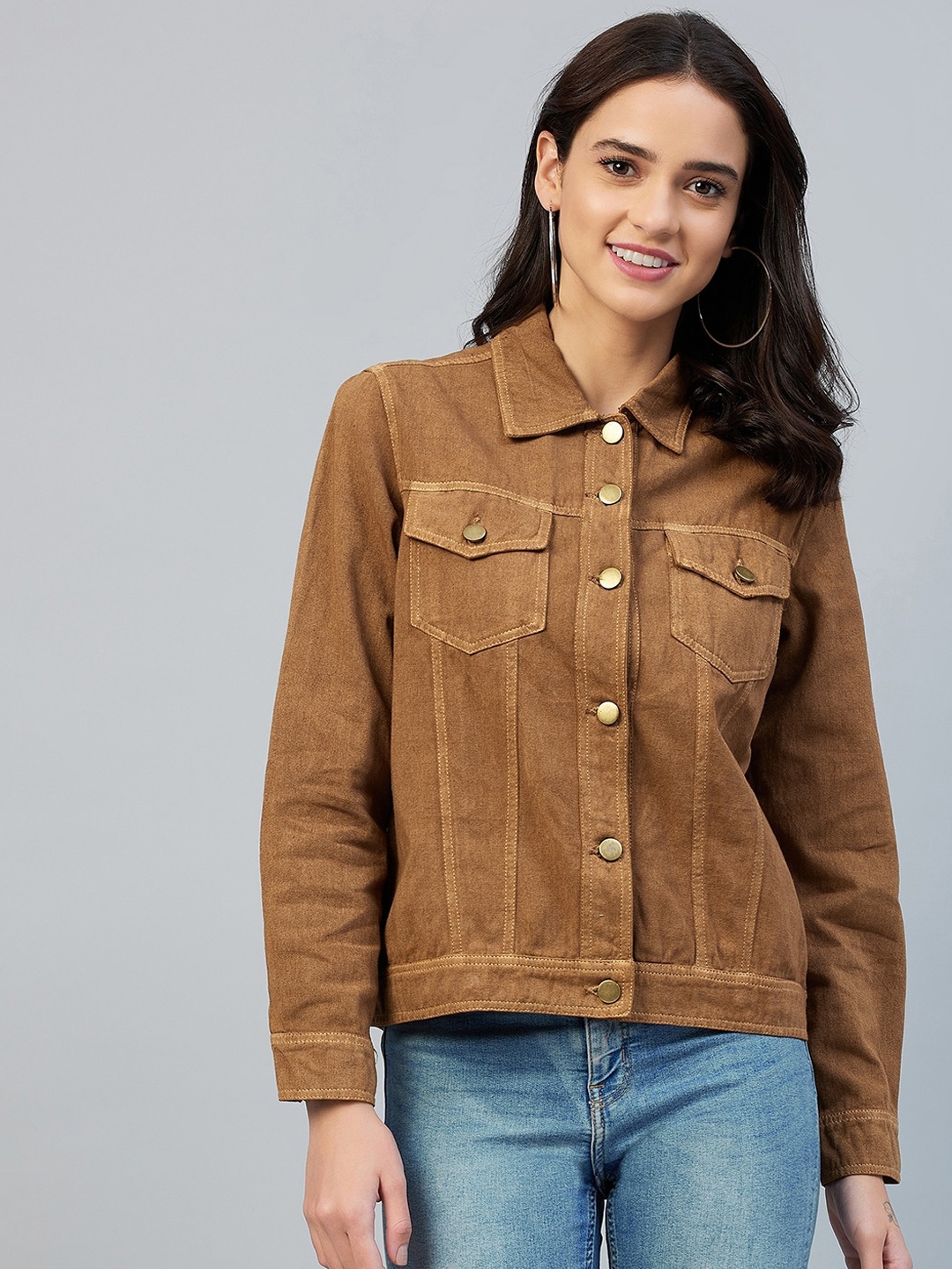 

StyleStone Women Brown Washed Crop Denim Jacket