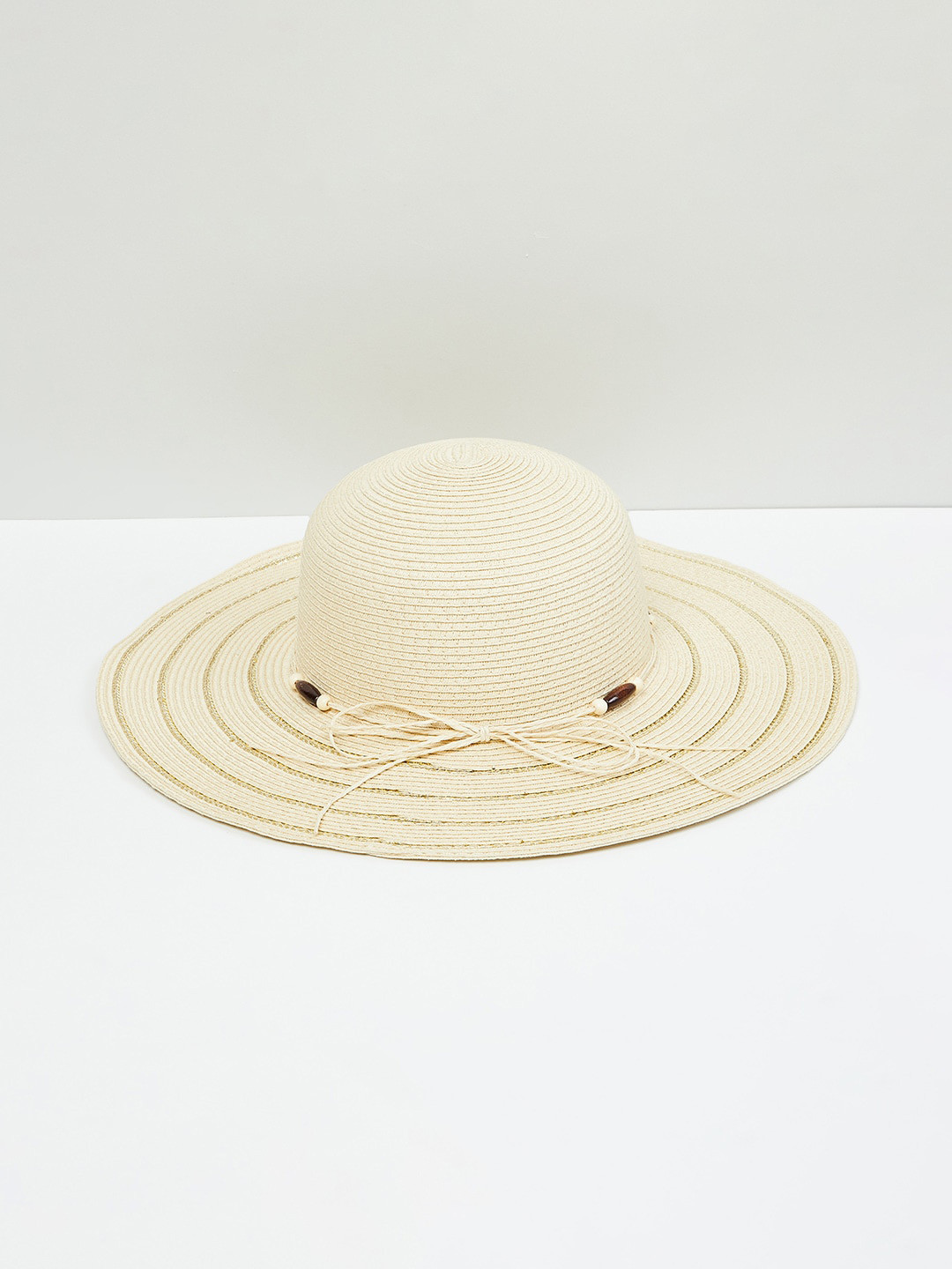 

max Women Textured Bead Accented Bowler Hat, Beige