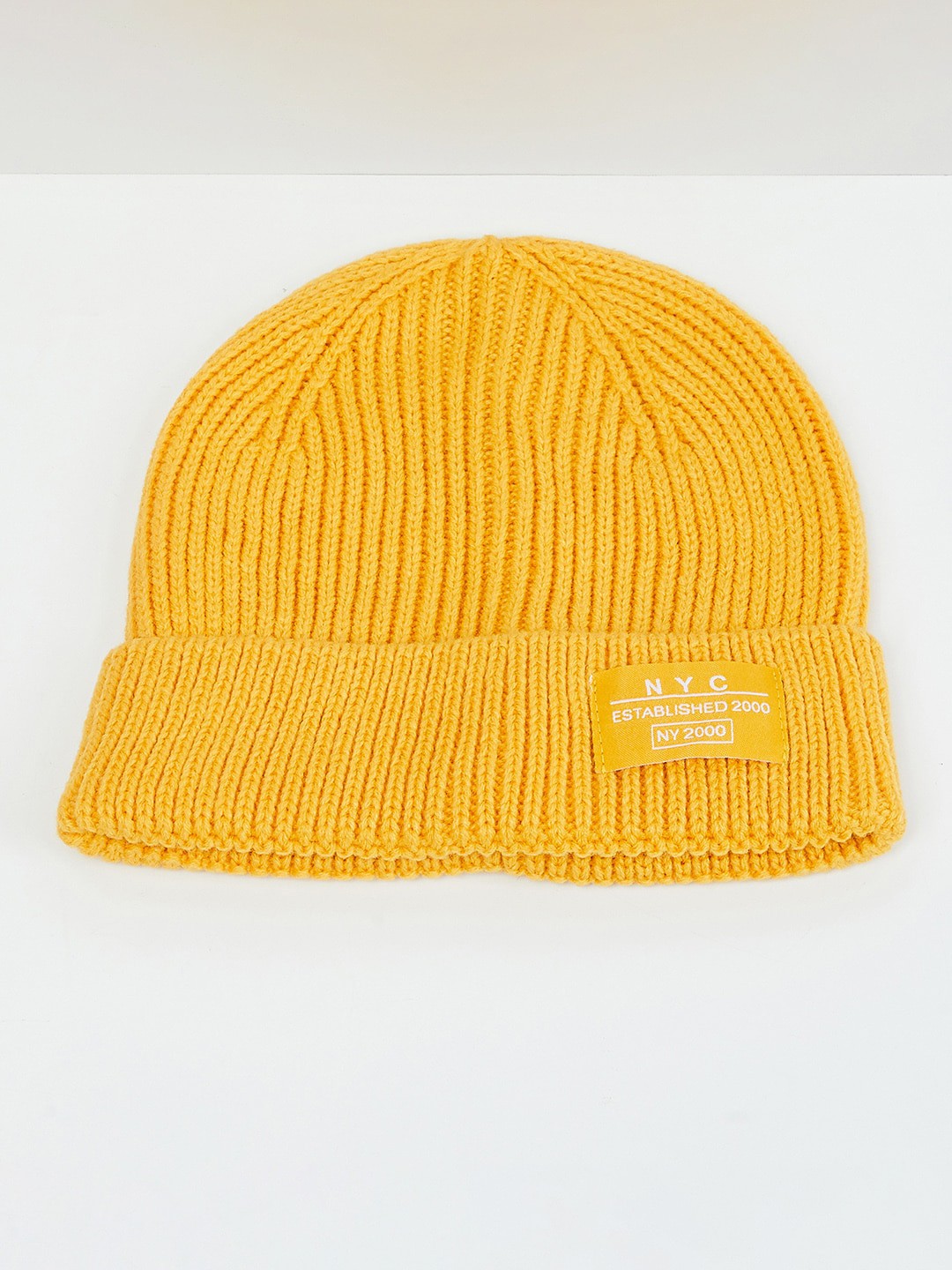 

max Women Textured Beanie Cap, Yellow