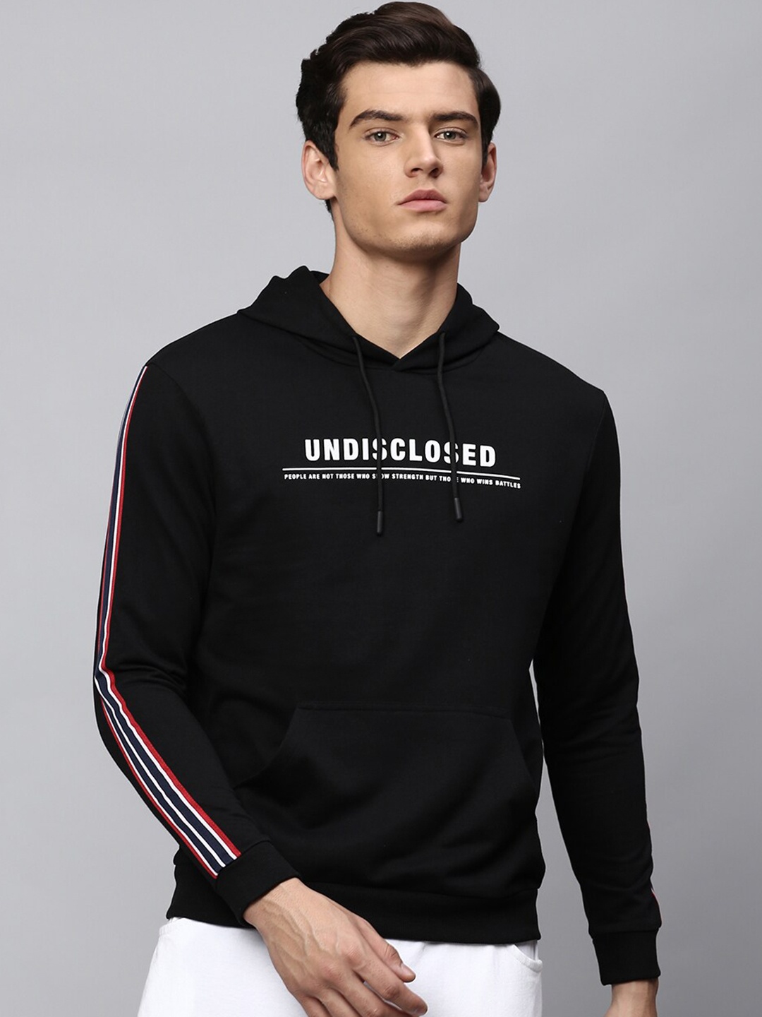 

Hubberholme Men Black Printed Hooded Cotton Sweatshirt