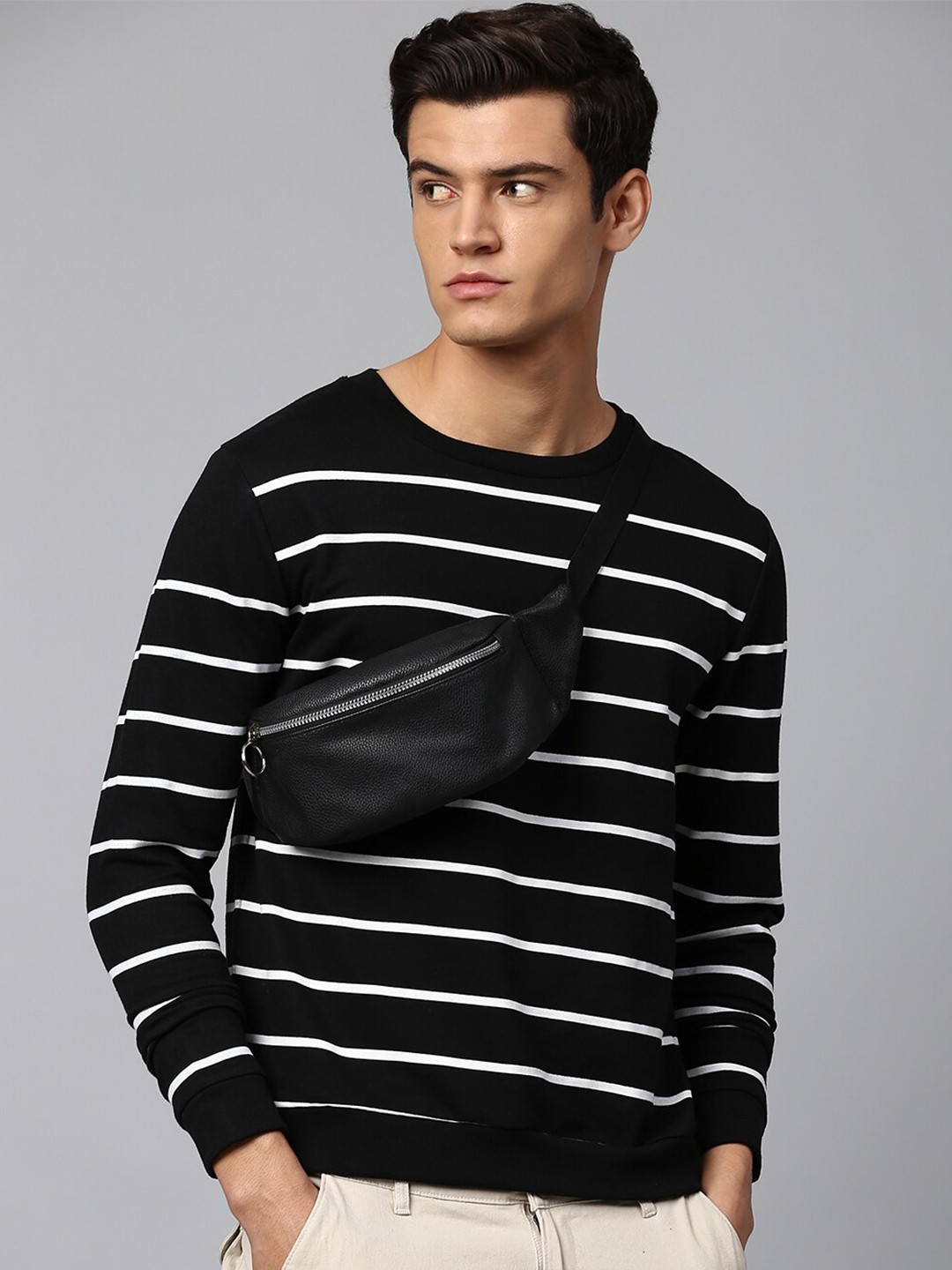

Hubberholme Men Black Striped Cotton Sweatshirt