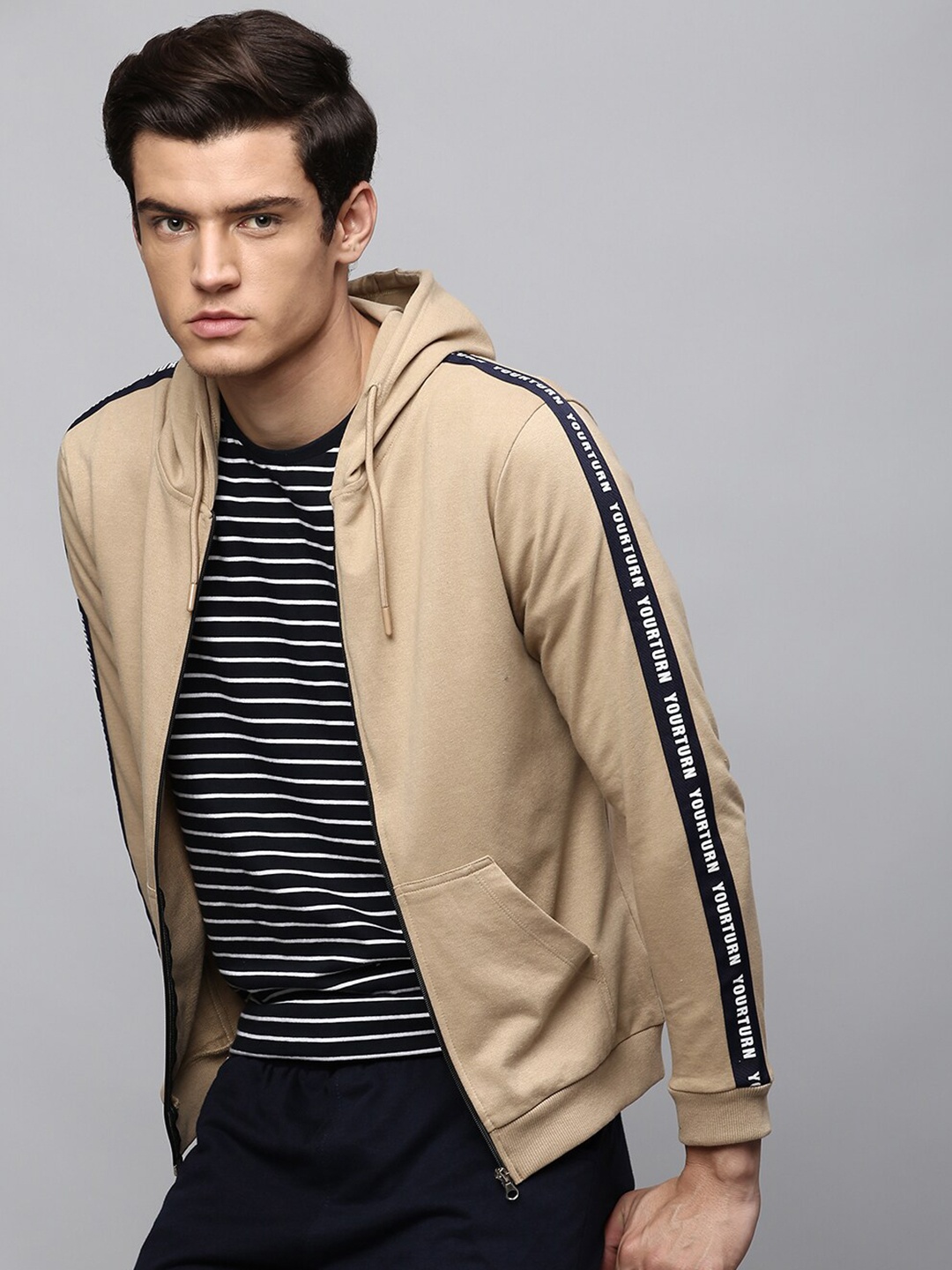 

Hubberholme Men Khaki Hooded Cotton Sweatshirt