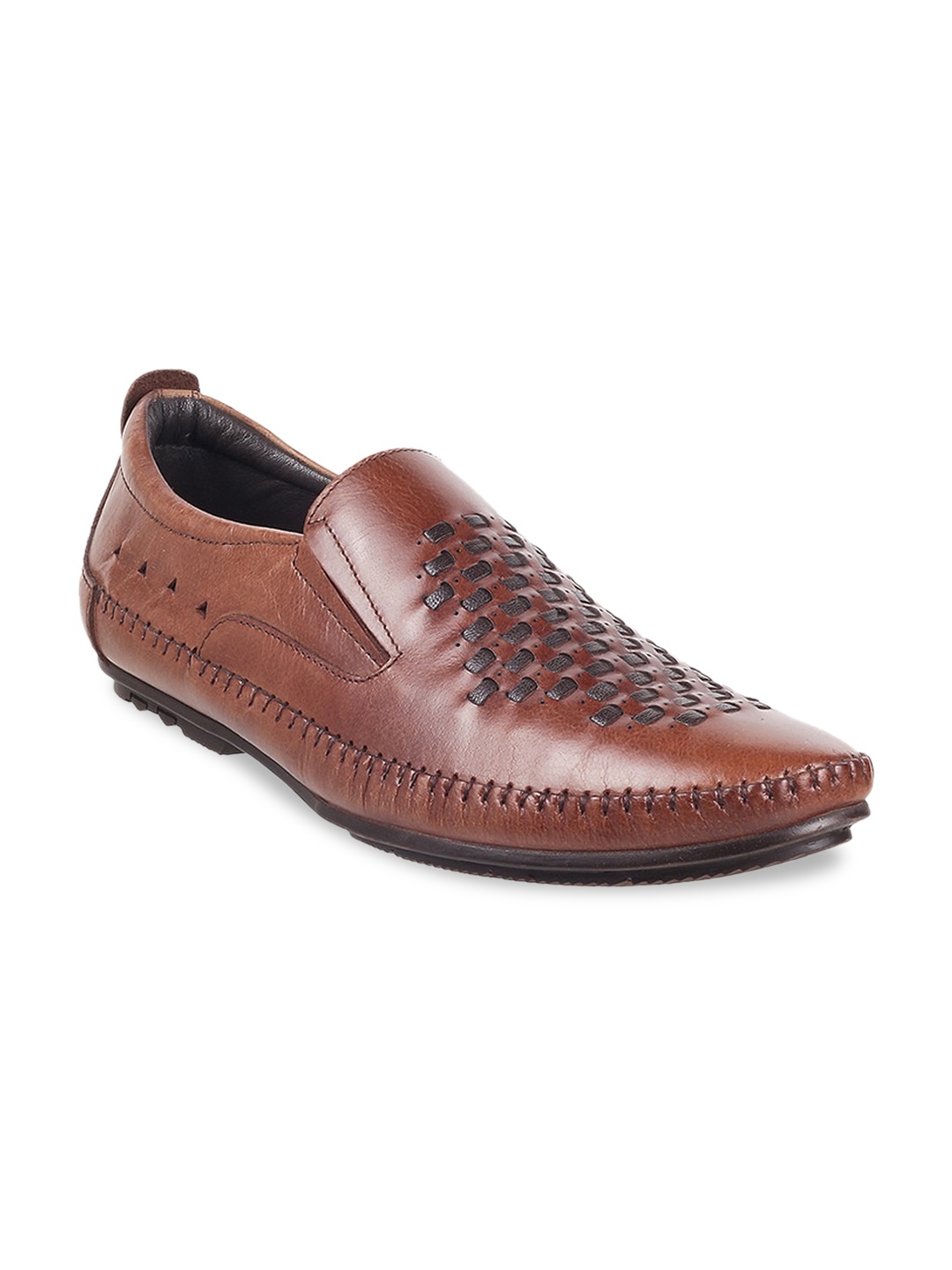 

Mochi Men Brown Textured Leather Formal Slip-Ons Shoes
