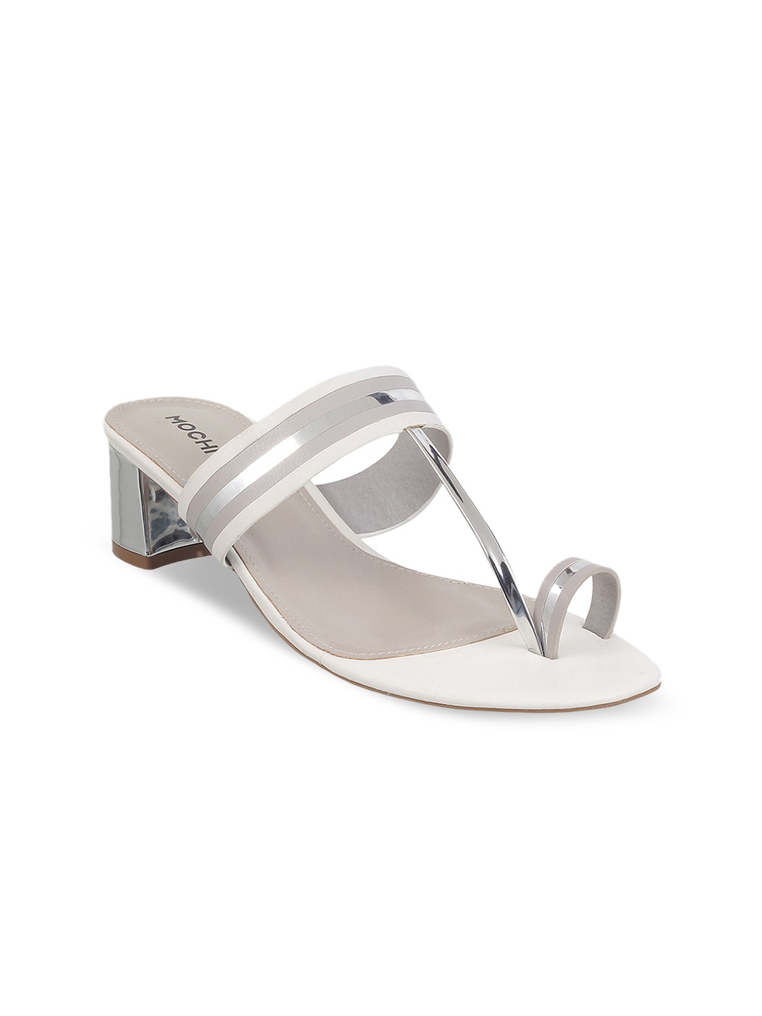 

Mochi White Striped Block Sandals