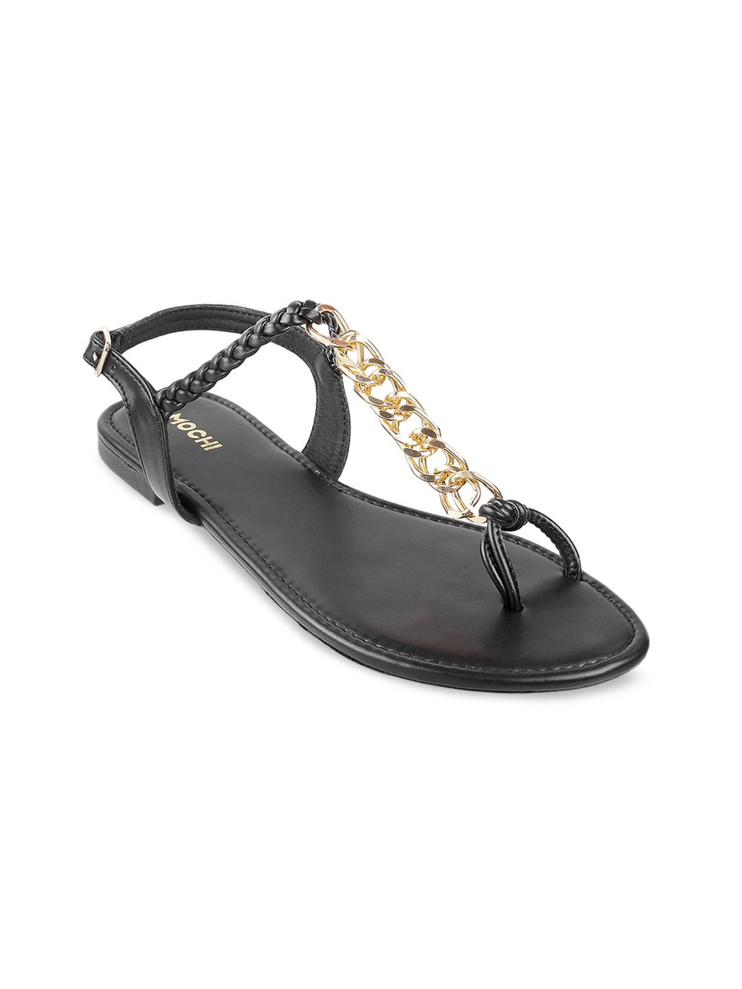 

Mochi Women Black Printed T-Strap Flats