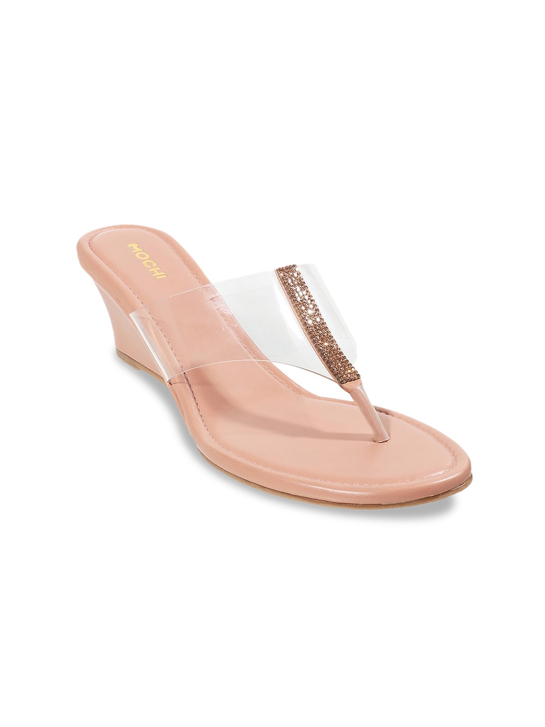 

Mochi Peach-Coloured Embellished Wedge Sandals