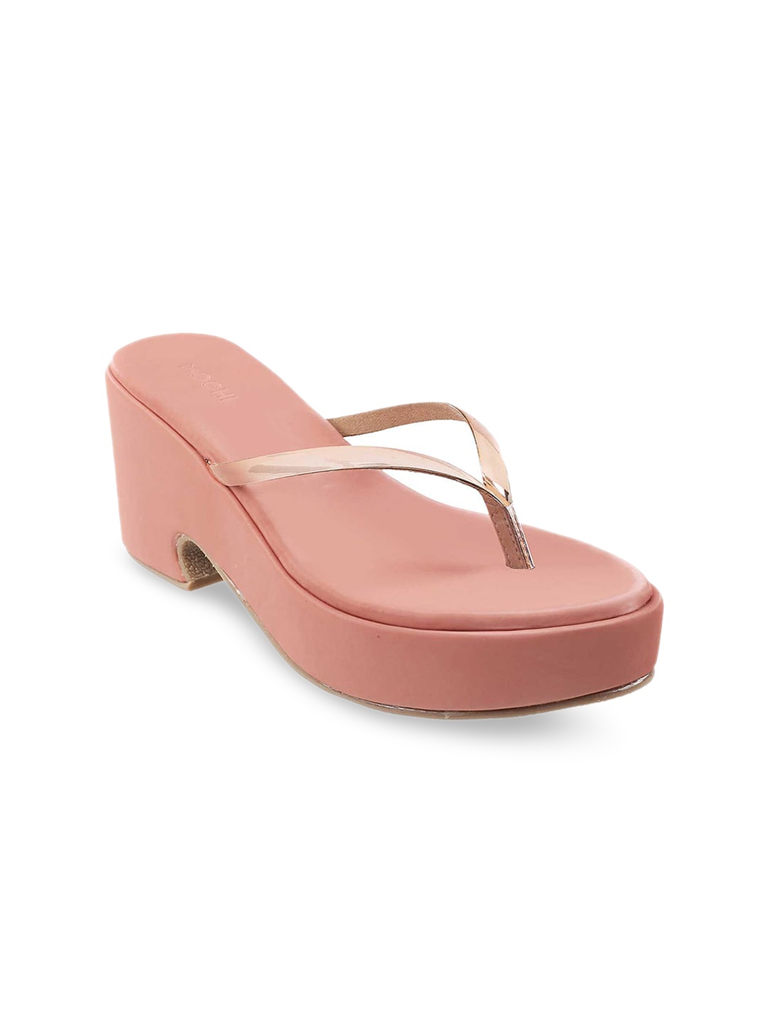 

Mochi Peach-Coloured Open Back Wedge Sandals