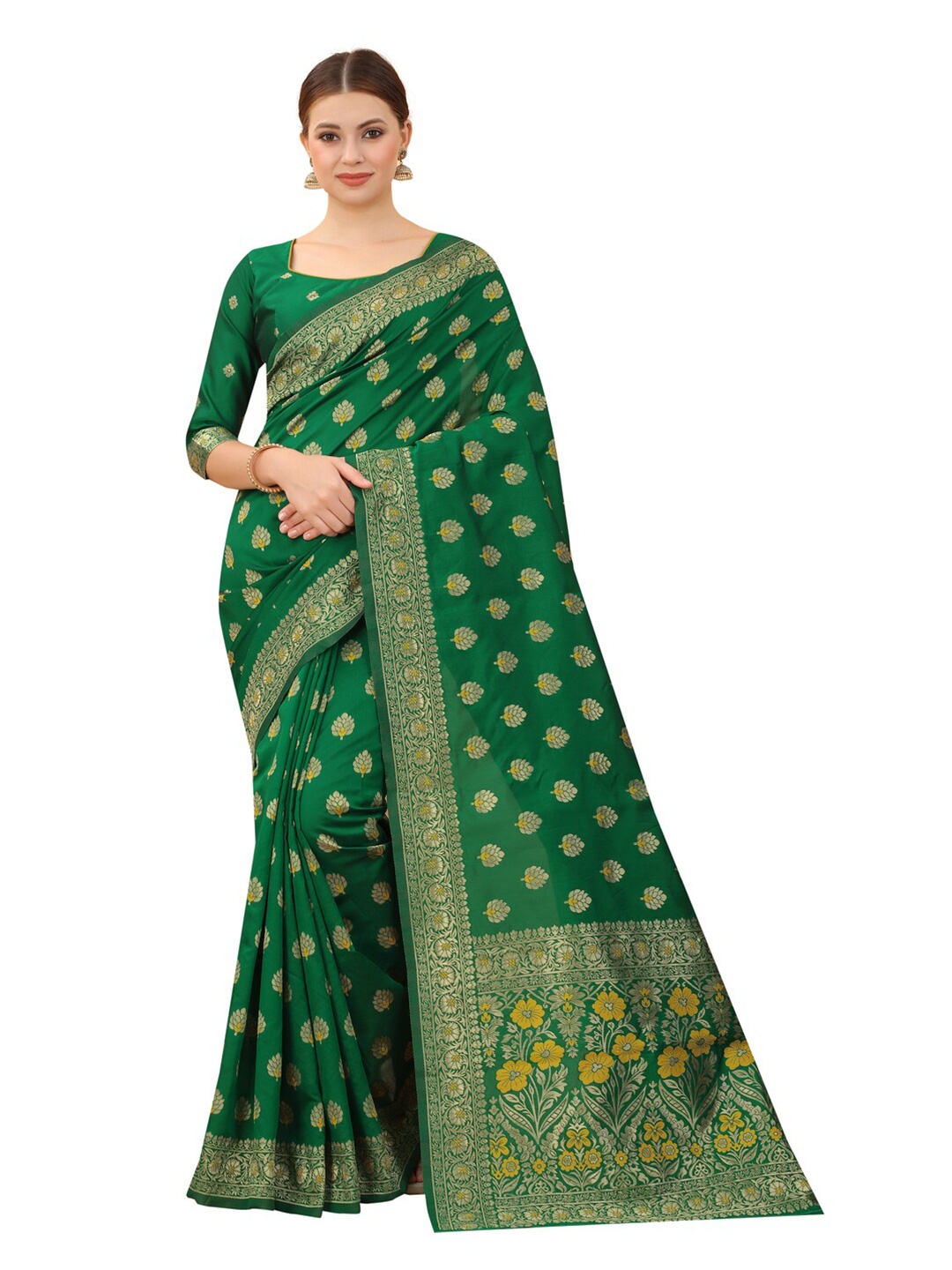 

MOKSHA DESIGNS Green Woven Design Pure Silk Kanjeevaram Saree