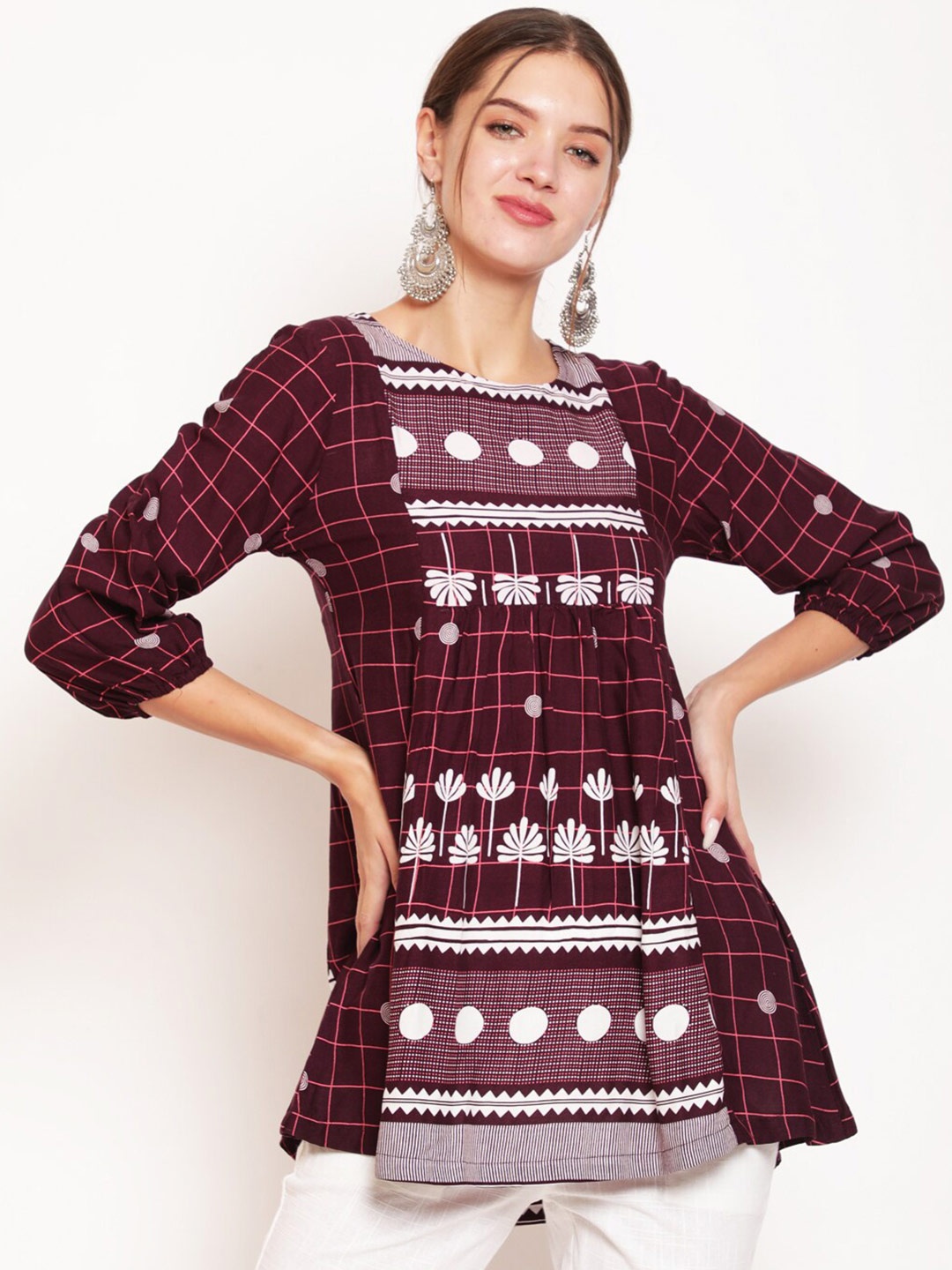 

AKIMIA Women Purple & White Printed Kurti