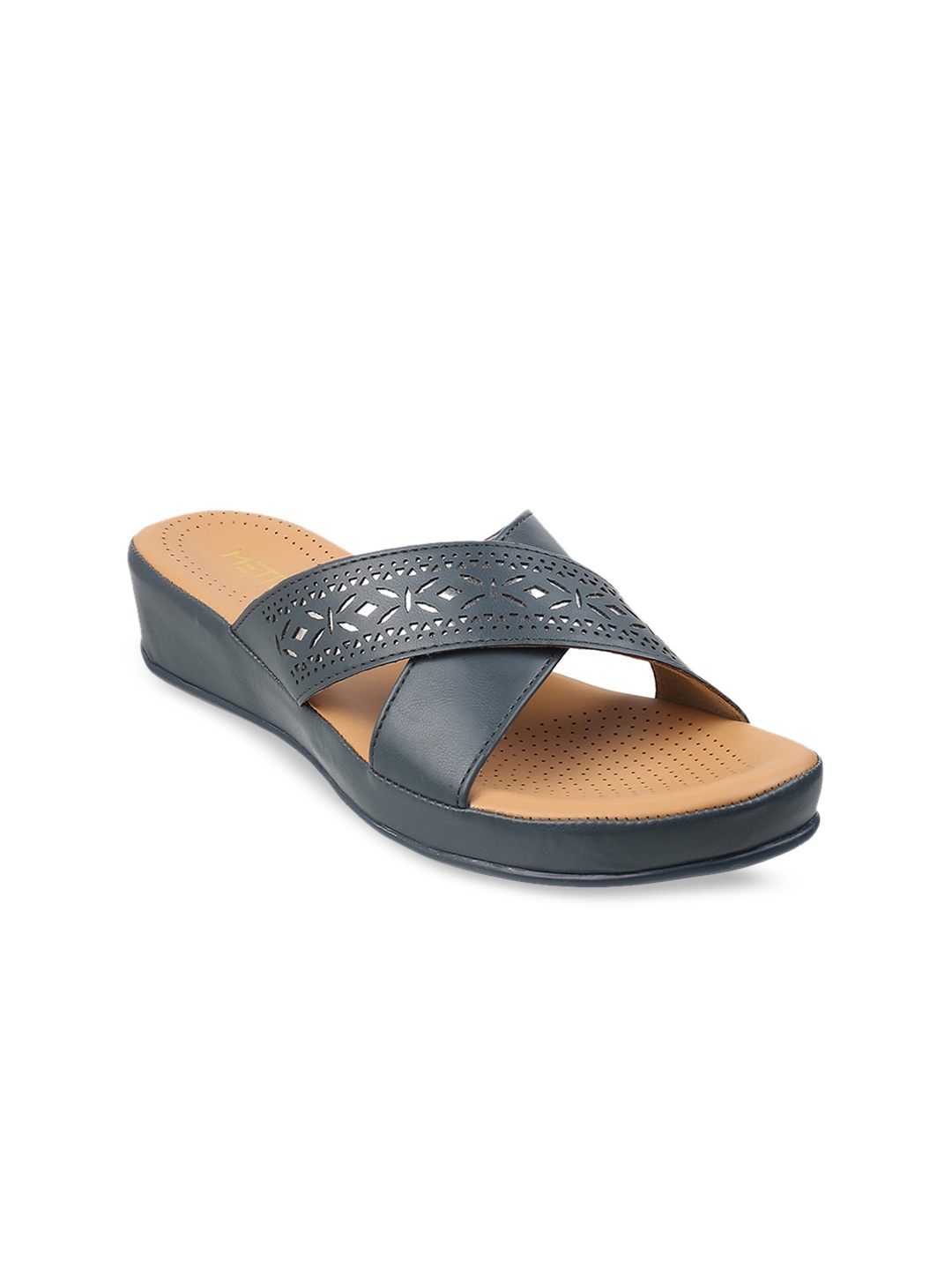 

Metro Women Open Toe Flats with Laser Cuts, Blue