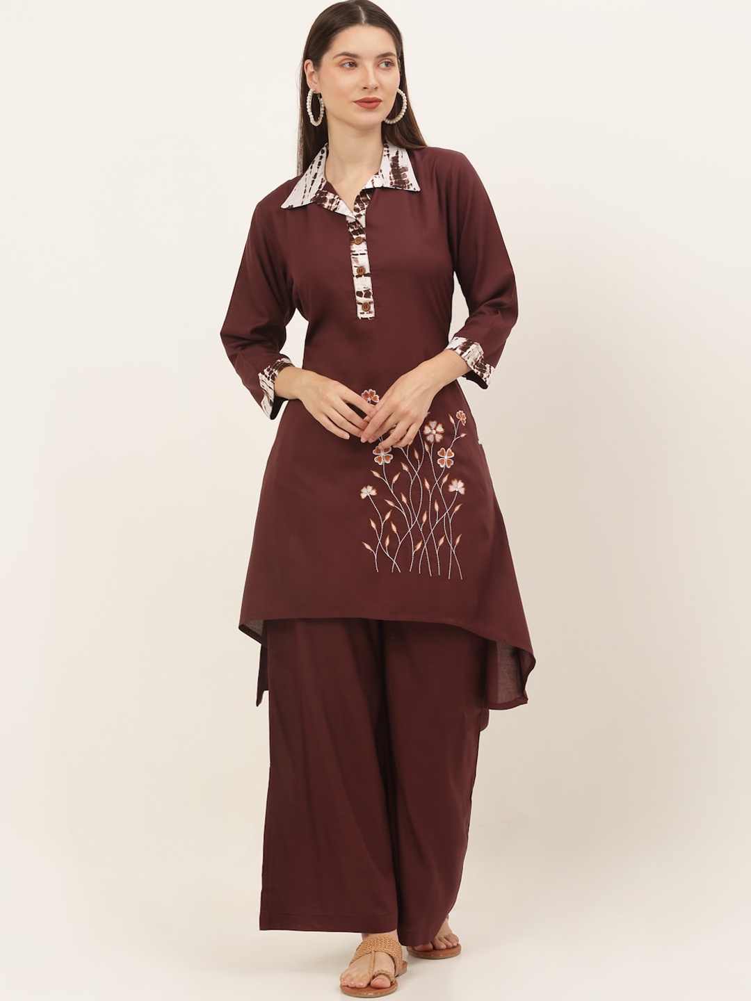 

KALINI Women Brown Embroidered Kurti with Palazzos