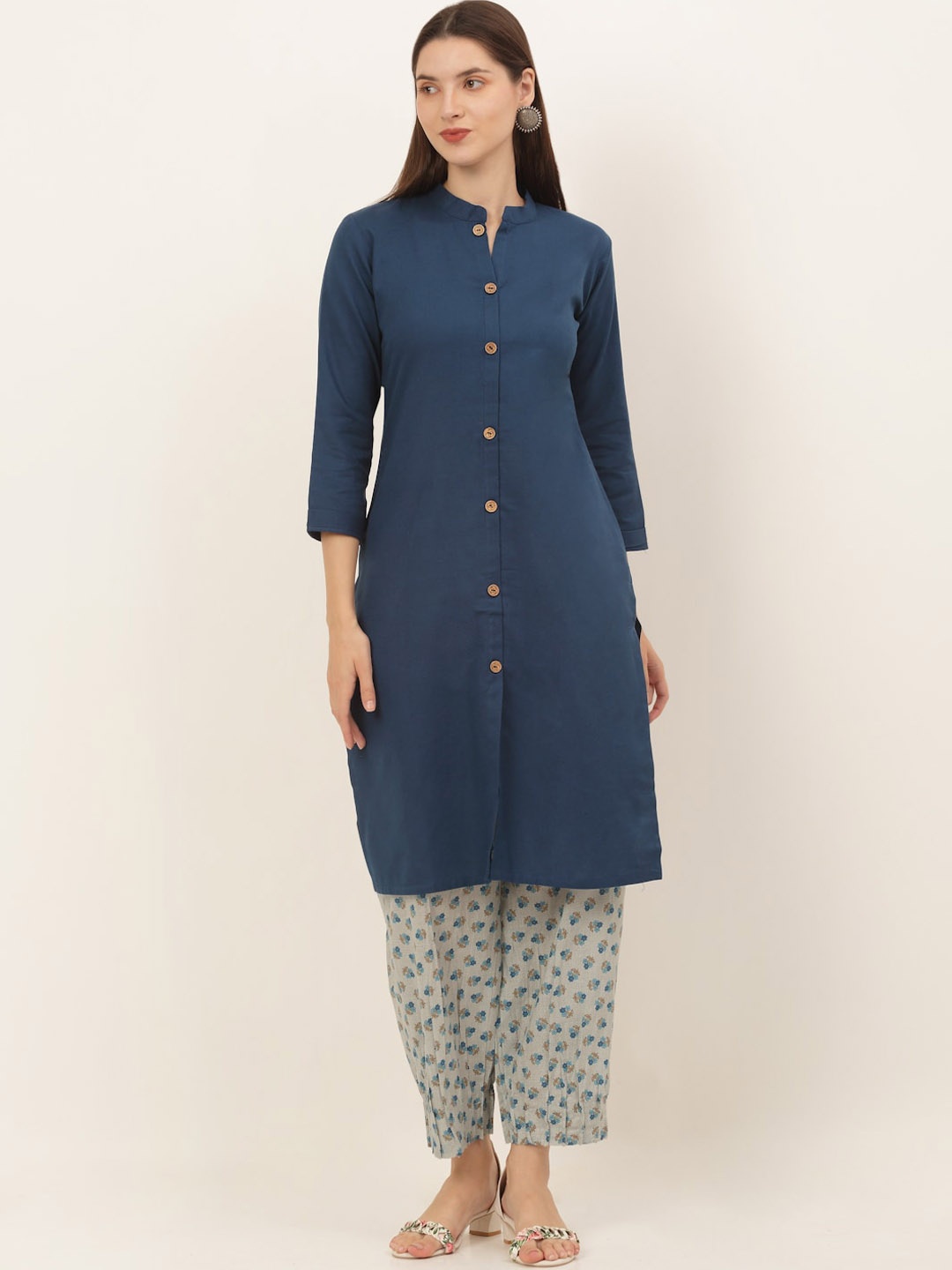 

KALINI Women Blue Solid Cotton Kurta