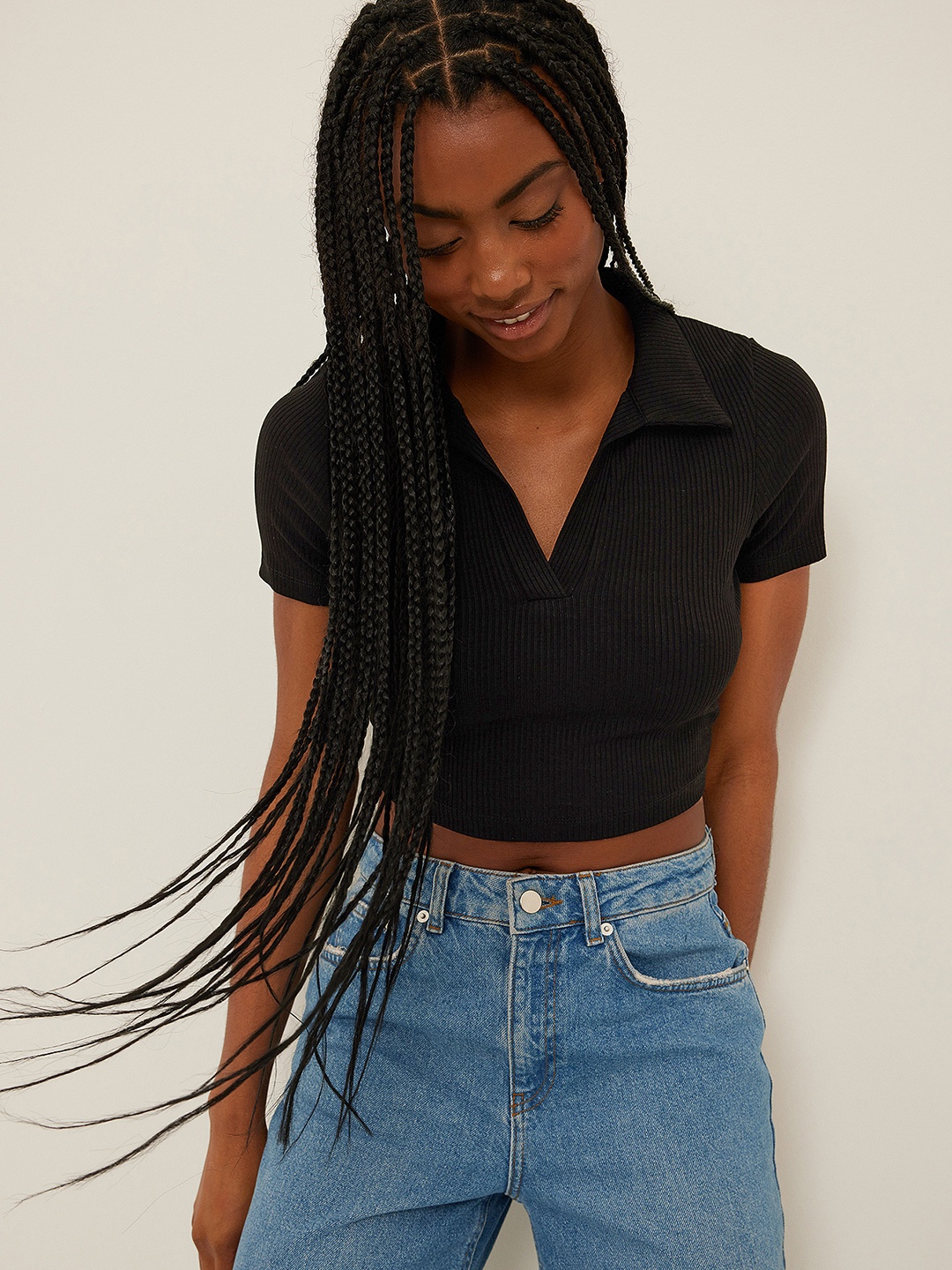 

NA-KD Black EcoVero Ribbed Crop Top