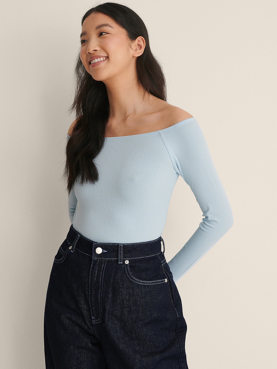 

NA-KD Blue Off-Shoulder Bardot Top