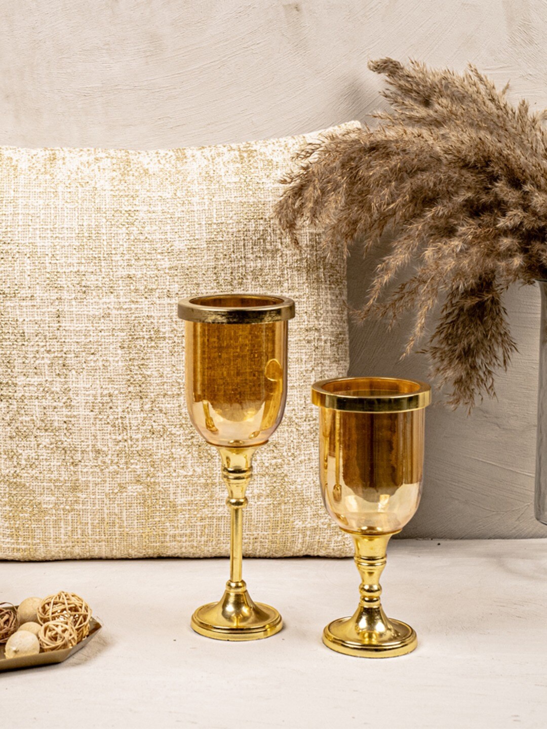 

The 7 DeKor Set Of 2 Gold-Toned Solid Glass Candle Holders